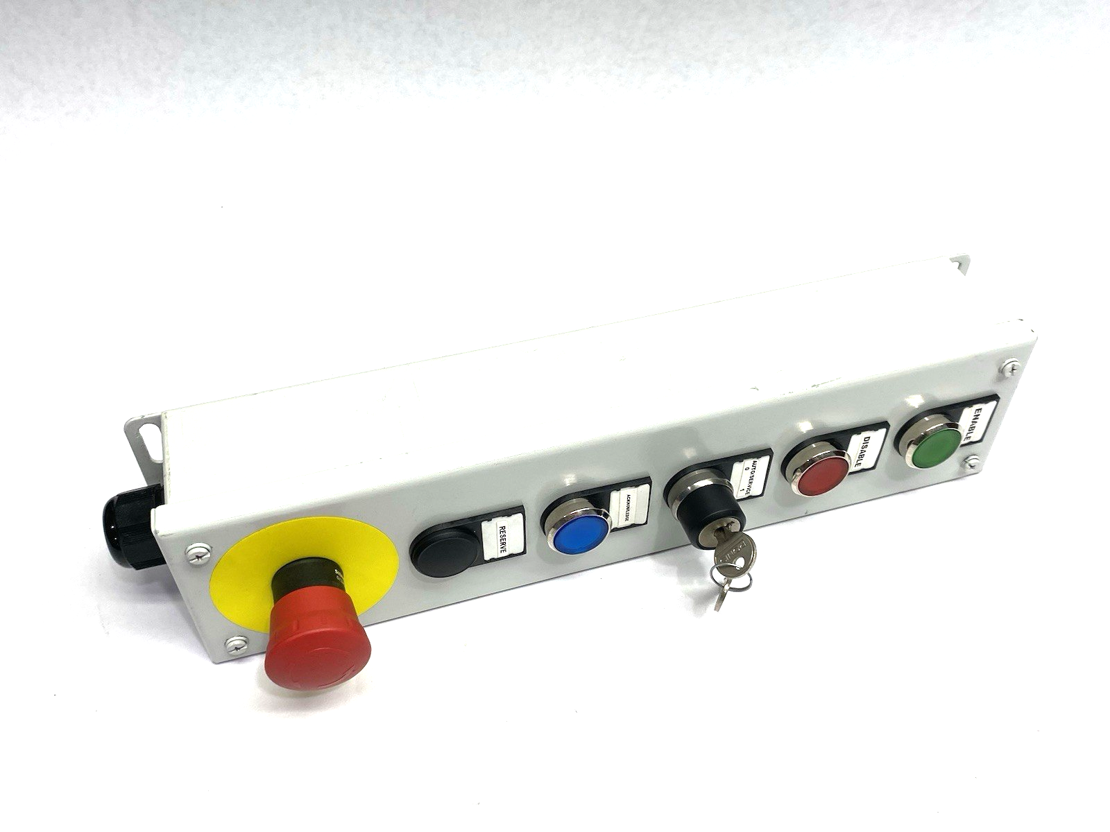 None | Operator Pushbutton Enclosure Control Assembly, Enable, Disable, E-Stop, Key - Used - Maverick Industrial Sales