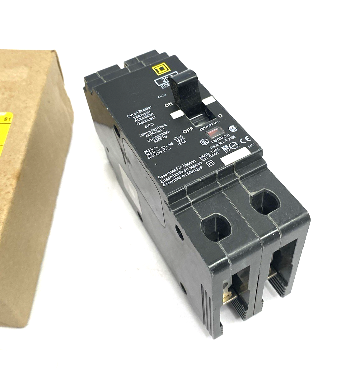 Square D EDB24020 Mini Circuit Breaker, E-Frame, 20A, 2 pole Bolt-on TAA - Maverick Industrial Sales