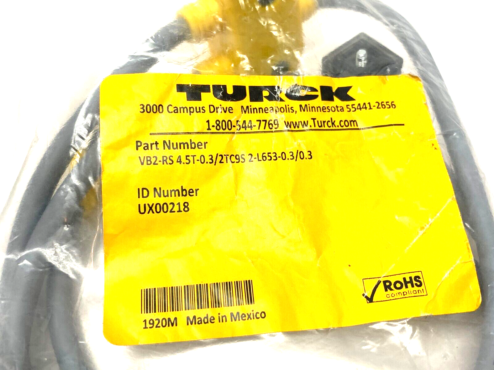 Turck VB2-RS 4.5T-0.3/2TC9S 2-L653-0.3/0.3 Junction Splitter Cable UX00218 - Maverick Industrial Sales