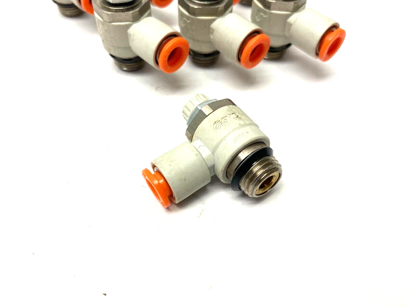 SMC AS2201F-02-07 Pneumatic Flow Control Elbow Fitting 1/4" OD Tube LOT OF 8 - Maverick Industrial Sales