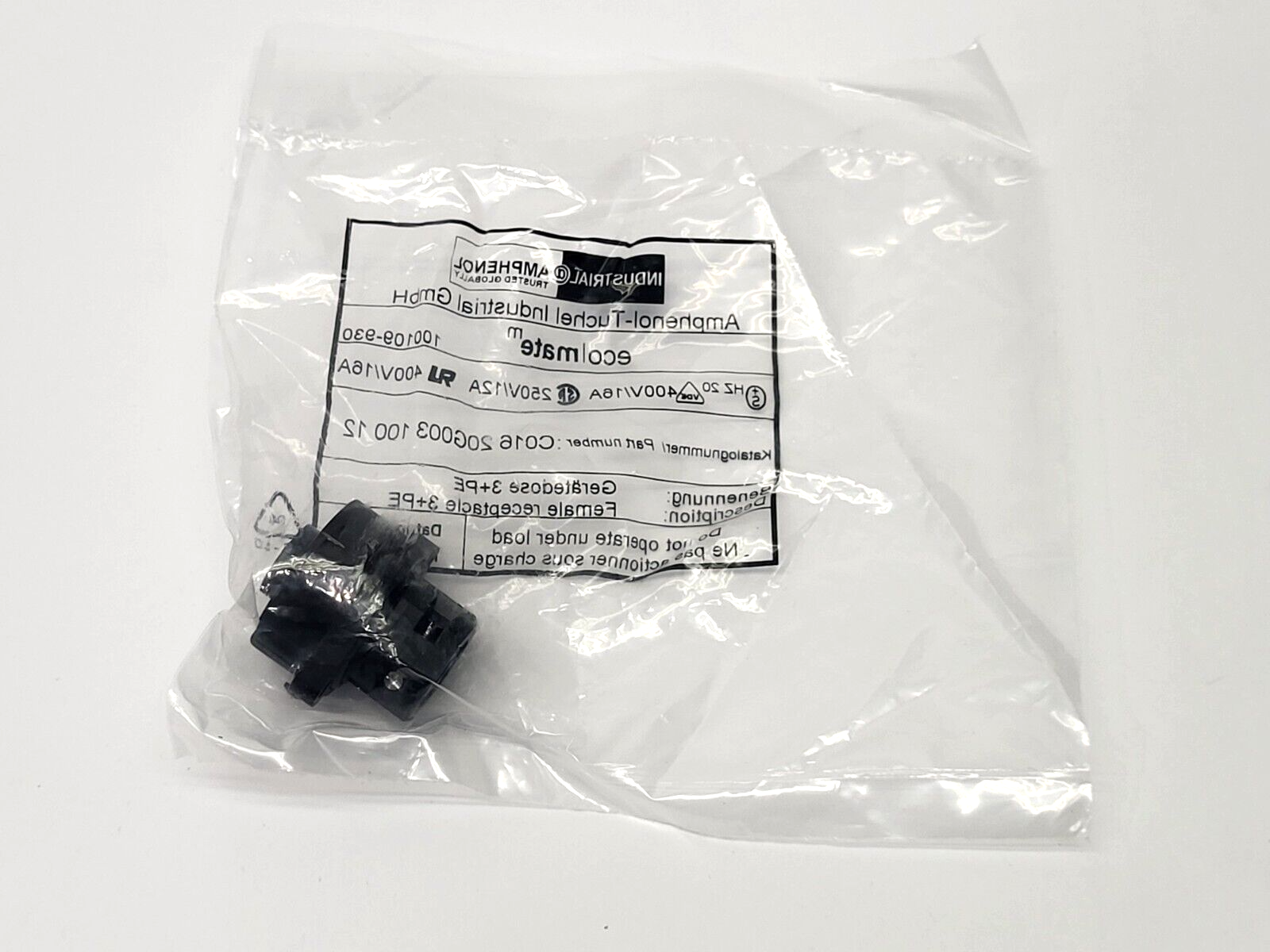Amphenol-Tuchel Industrial C016 20G003 100 12 Ecolmate Female Receptacle 3+PE - Maverick Industrial Sales