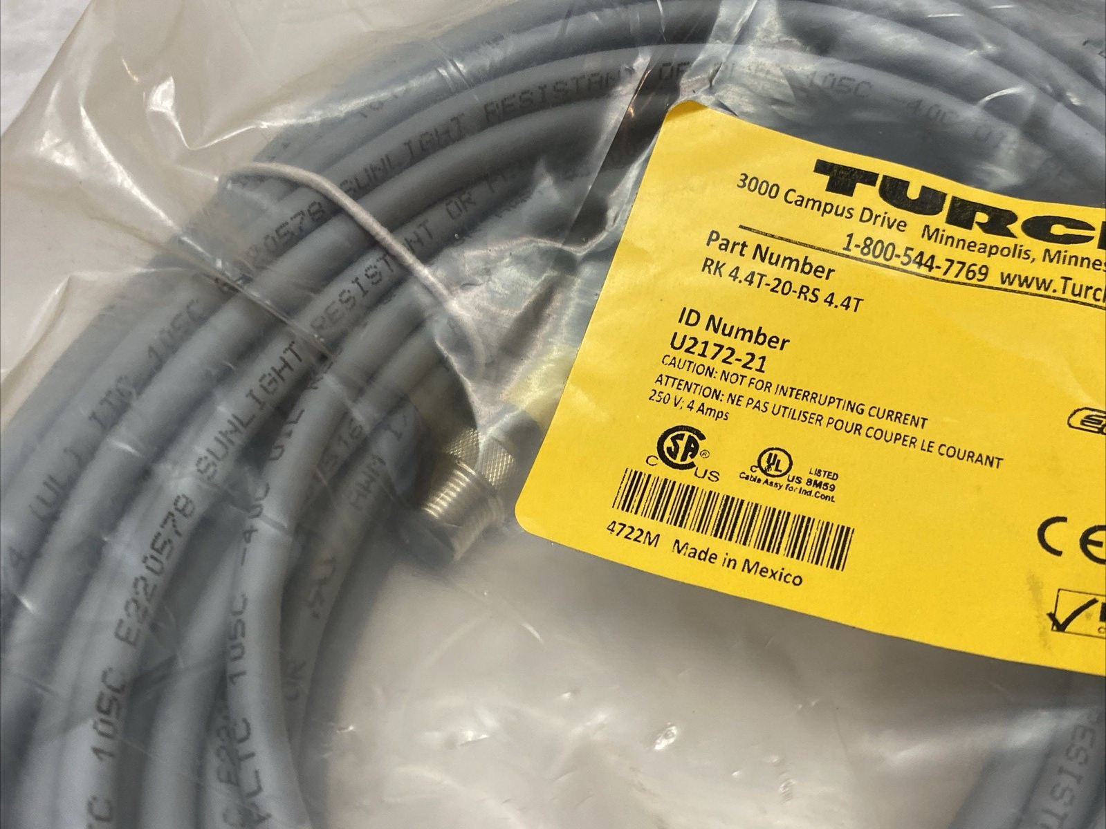 RK 4.4T-20-RS 4.4T | Turck Eurofast Double Ended Cordset 4-Pin M12, U2172-21 - New - Maverick Industrial Sales