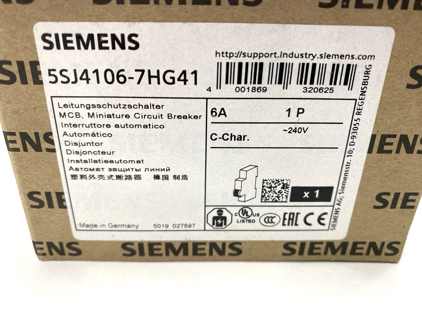 5SJ4106-7HG41 | Siemens Miniature Circuit Breaker 1-Pole 240V 6A - New – Open box - Maverick Industrial Sales