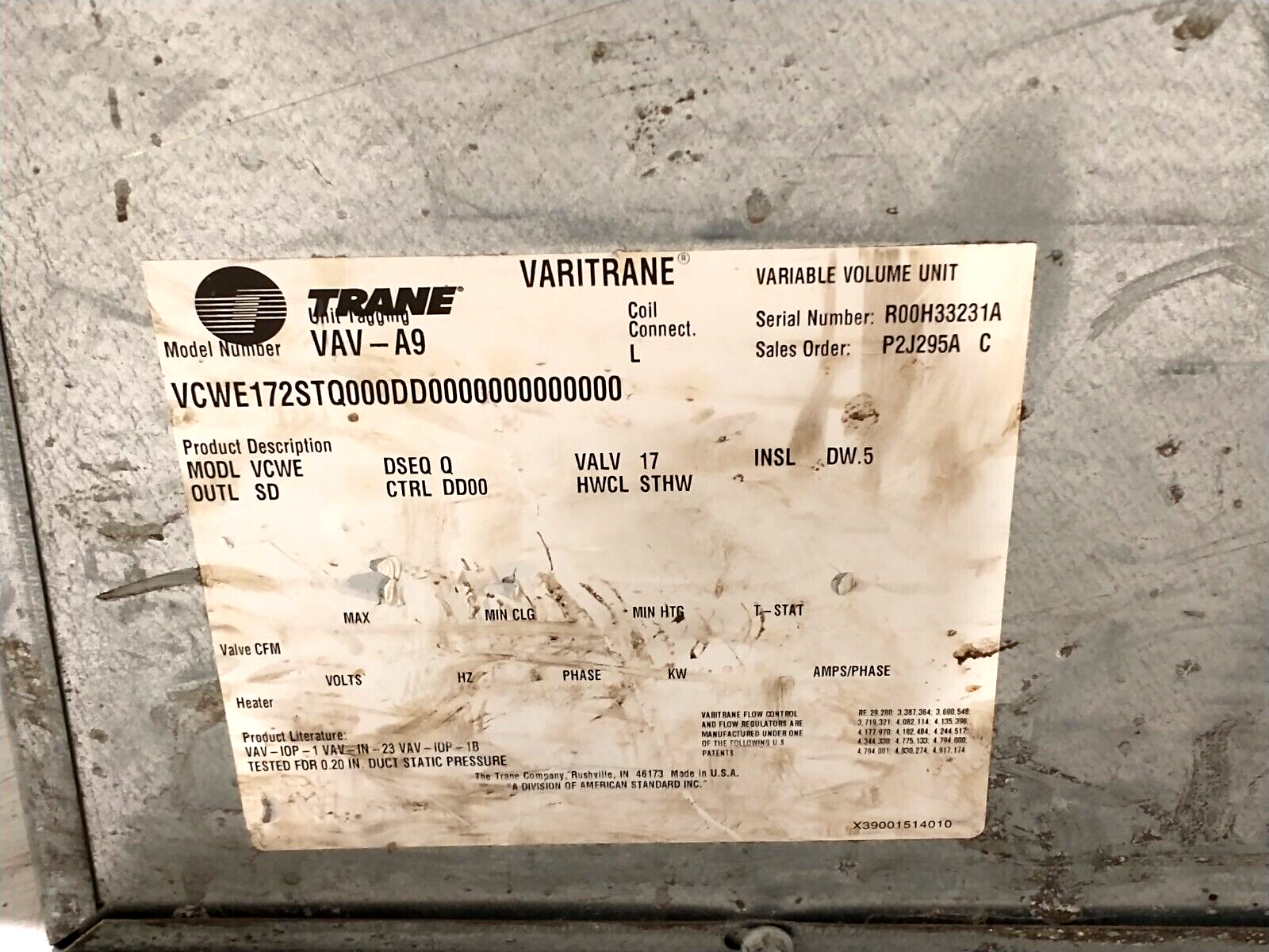 Trane VCWE172STQ000DD0000000000000 VARITRANE Variable Volume Unit 10" w/Heat - Maverick Industrial Sales