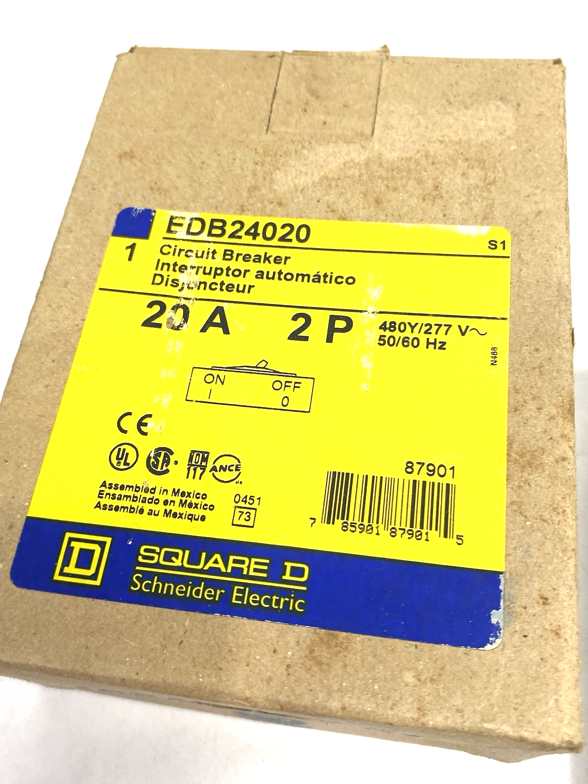 Square D EDB24020 Mini Circuit Breaker, E-Frame, 20A, 2 pole Bolt-on TAA - Maverick Industrial Sales