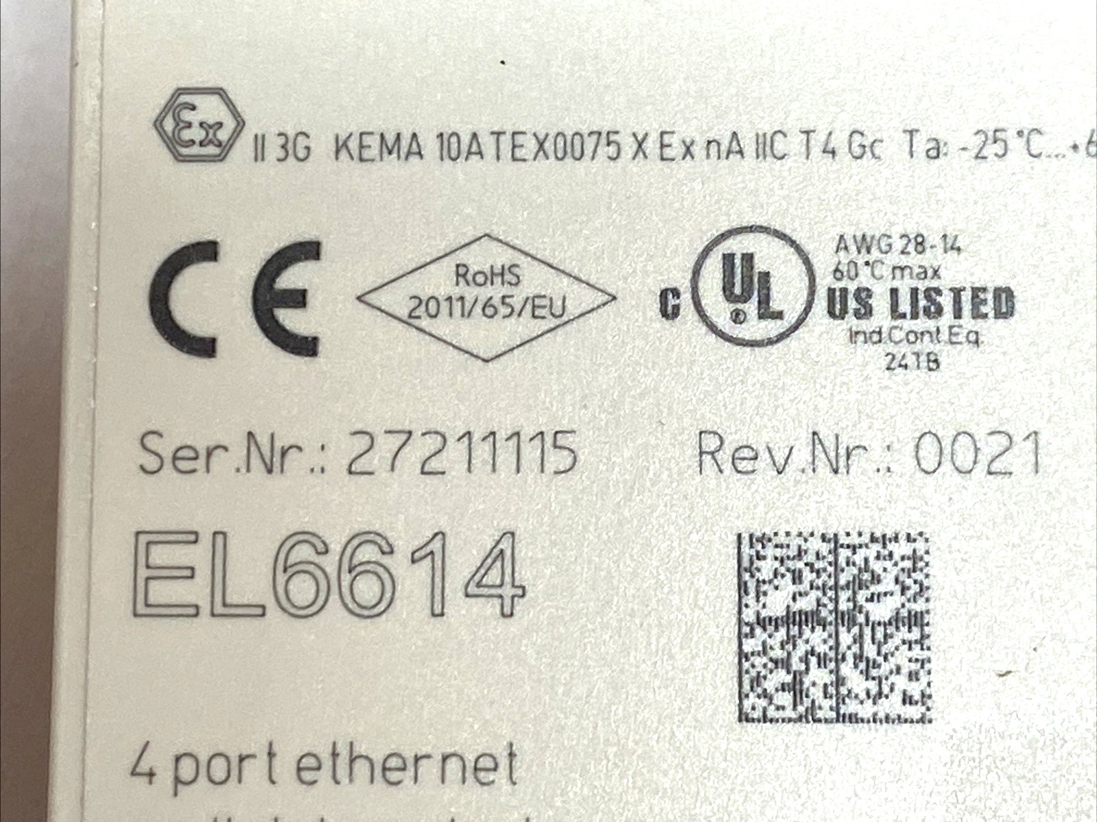 Beckhoff EL6614 EtherCAT 4-Port Ethernet Switch Communication Interface Terminal - Maverick Industrial Sales
