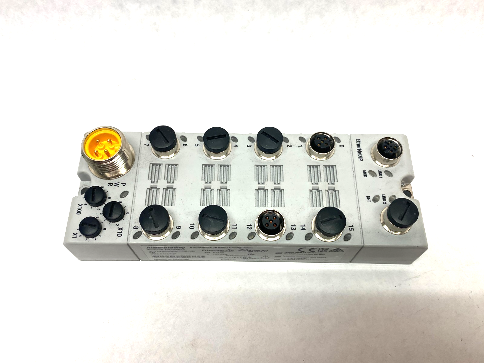 1732E-16CFGM12R | Allen Bradley Ser. A ArmorBlock 16-Point Conf. Ethernet I/O Mod - Used - Maverick Industrial Sales