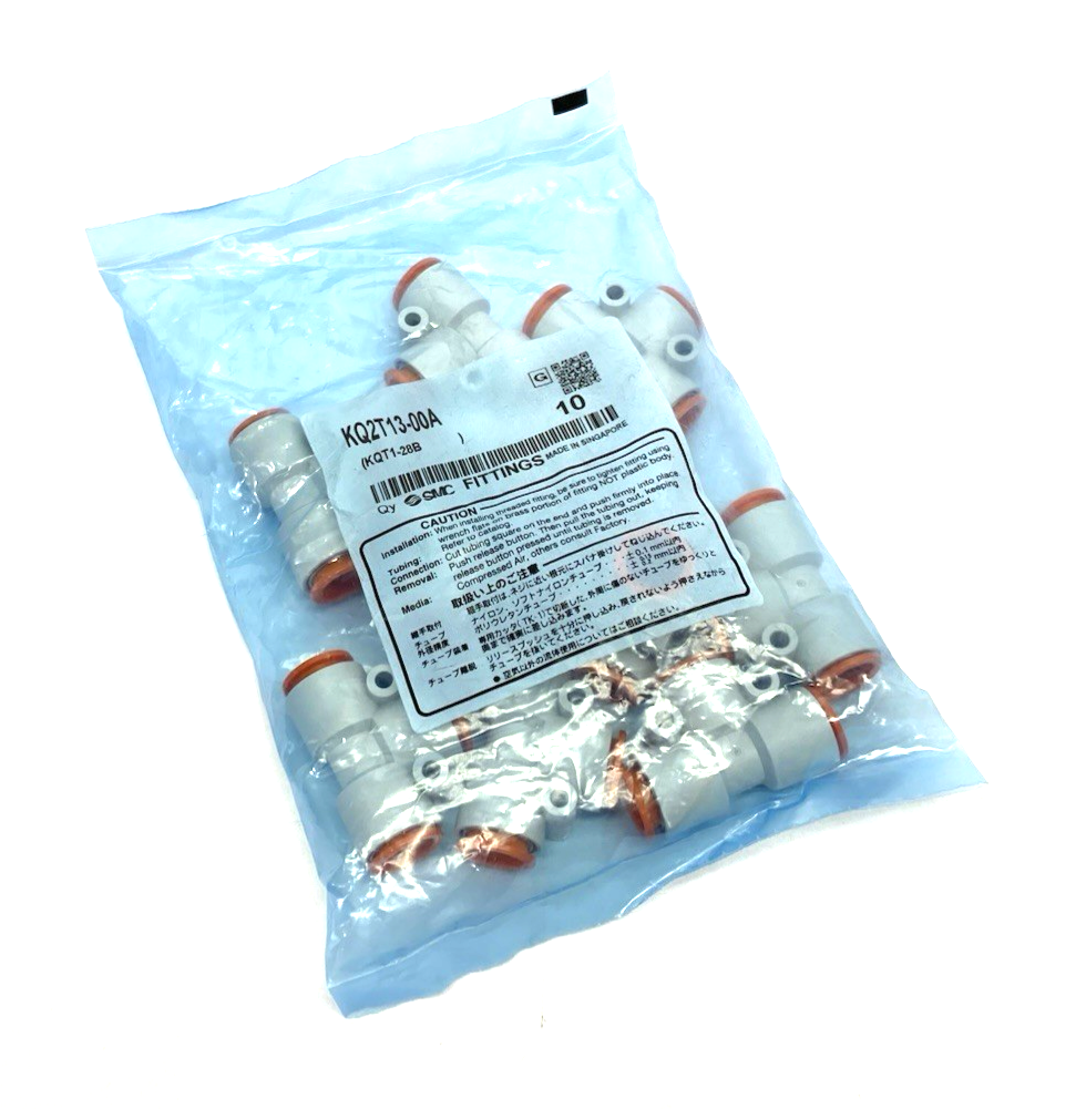 KQ2T13-00A | SMC Pneumatic One-Touch Union Tee Fitting, 1/4" Tube OD, 10-PACK - New - Maverick Industrial Sales