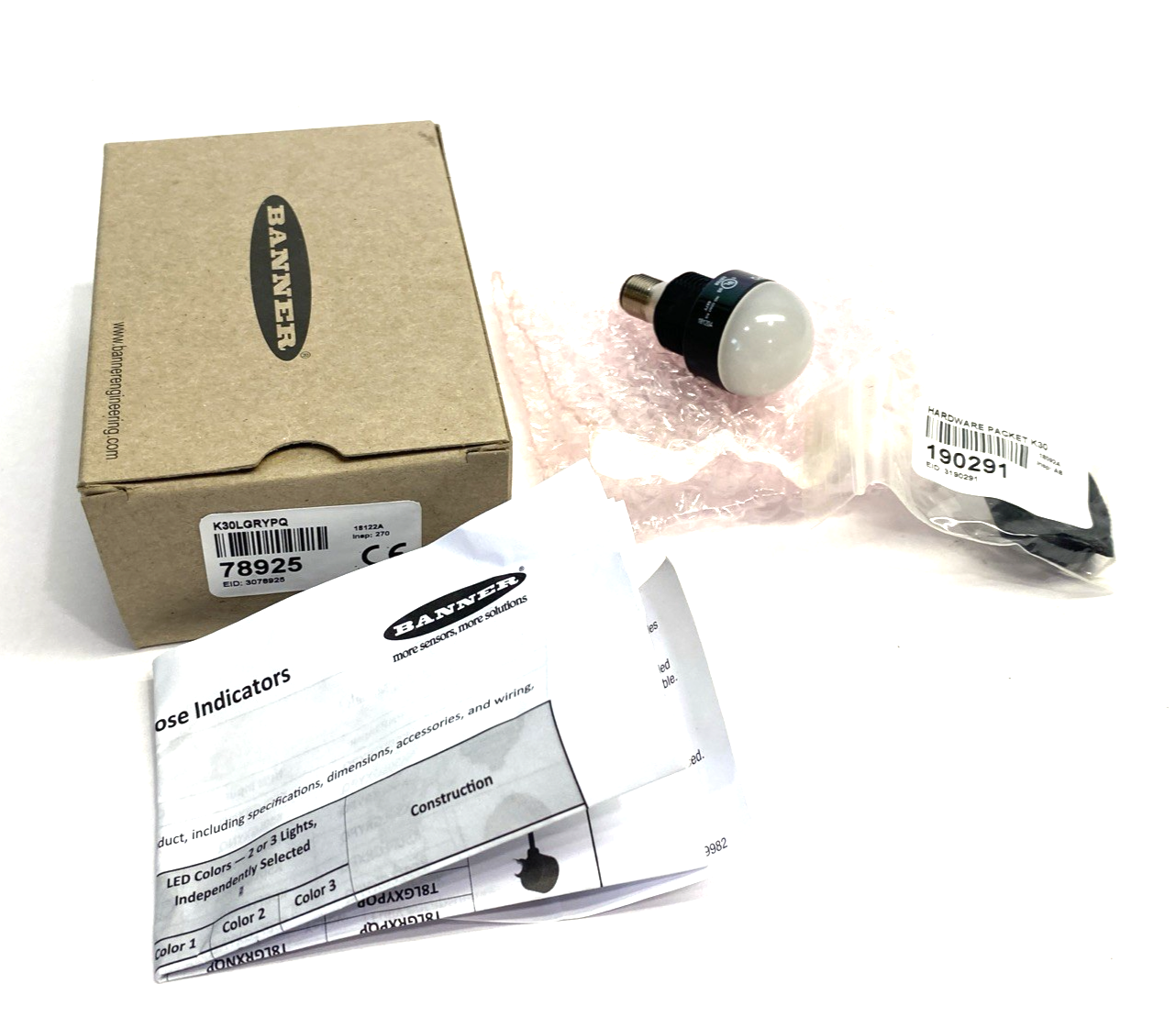 Banner K30LGRYPQ Core Series EZ-LIGHT: 3-Color General Purpose Indicator 78925 - Maverick Industrial Sales