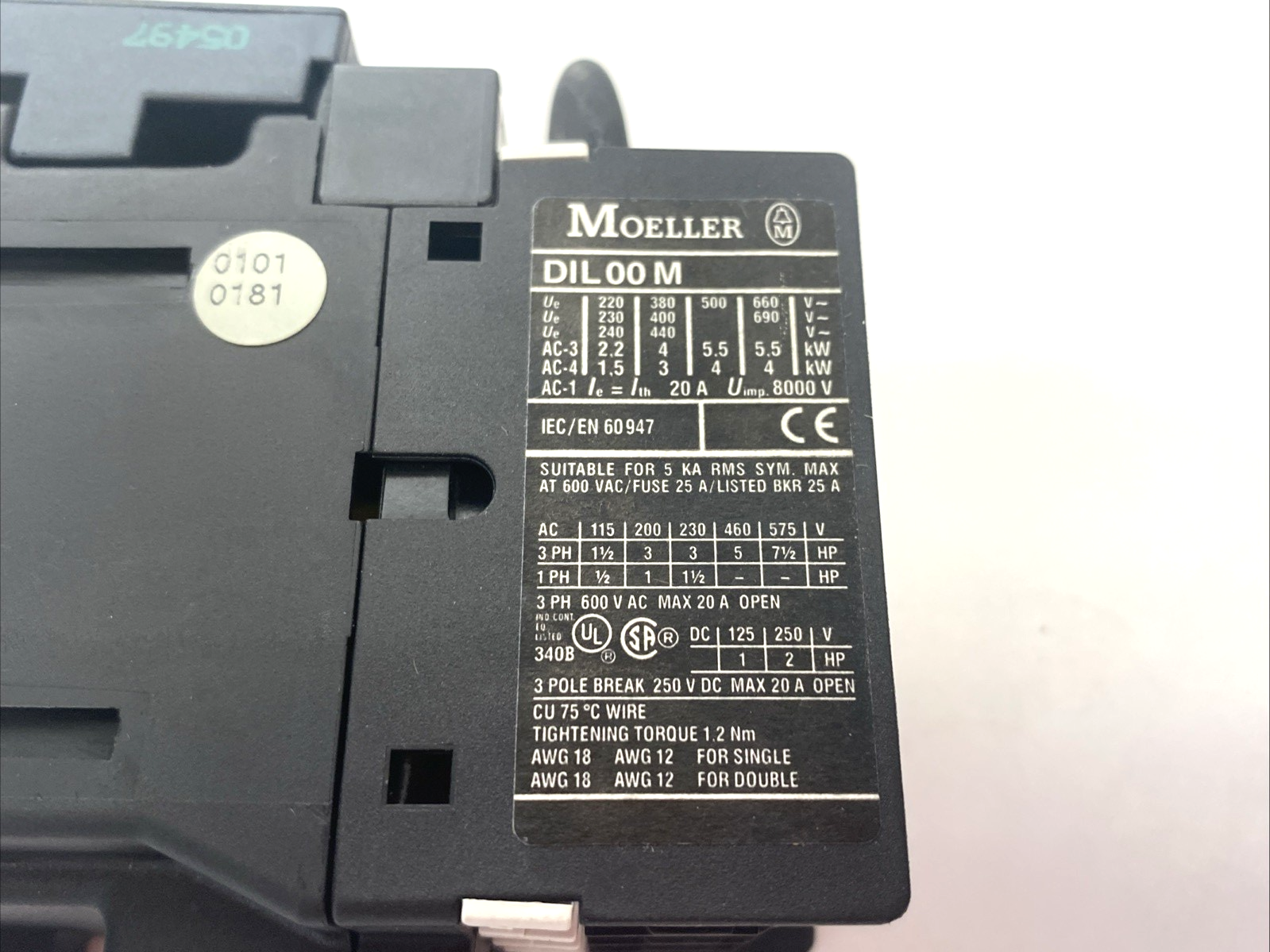 DIL00M | Moeller Power Contactor 3-Phase 20A w/ RC B DIL 48 - Used - Maverick Industrial Sales