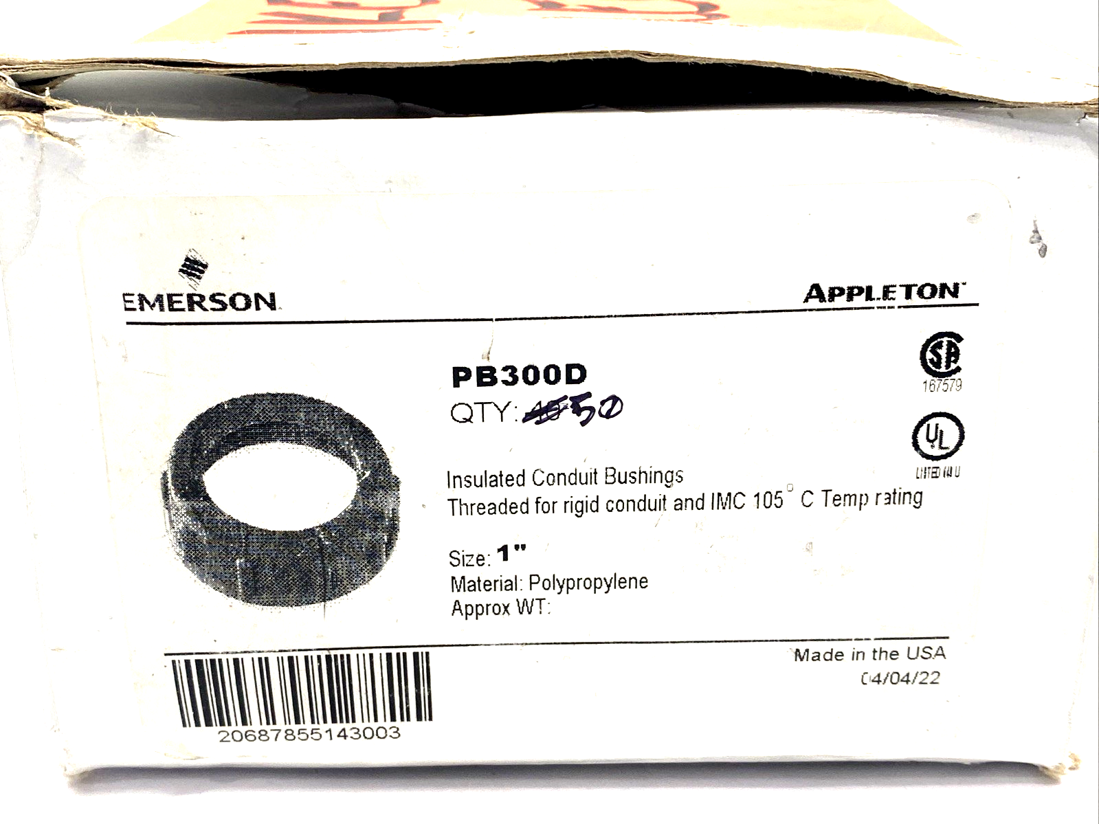 PB300D | Appleton 1" Insulated Conduit Bushing, 1.65" Dia. x 0.5" Thick, LOT OF 50 - New Other - Maverick Industrial Sales