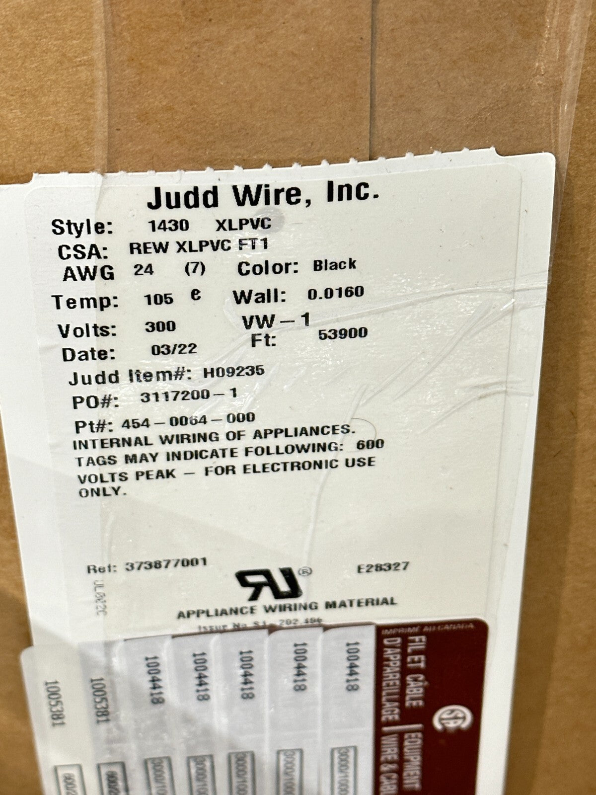 Judd Wire 454-0064-000 Wire Black Style 1430 24AWG 300V H09235 53,900ft Roll - Maverick Industrial Sales
