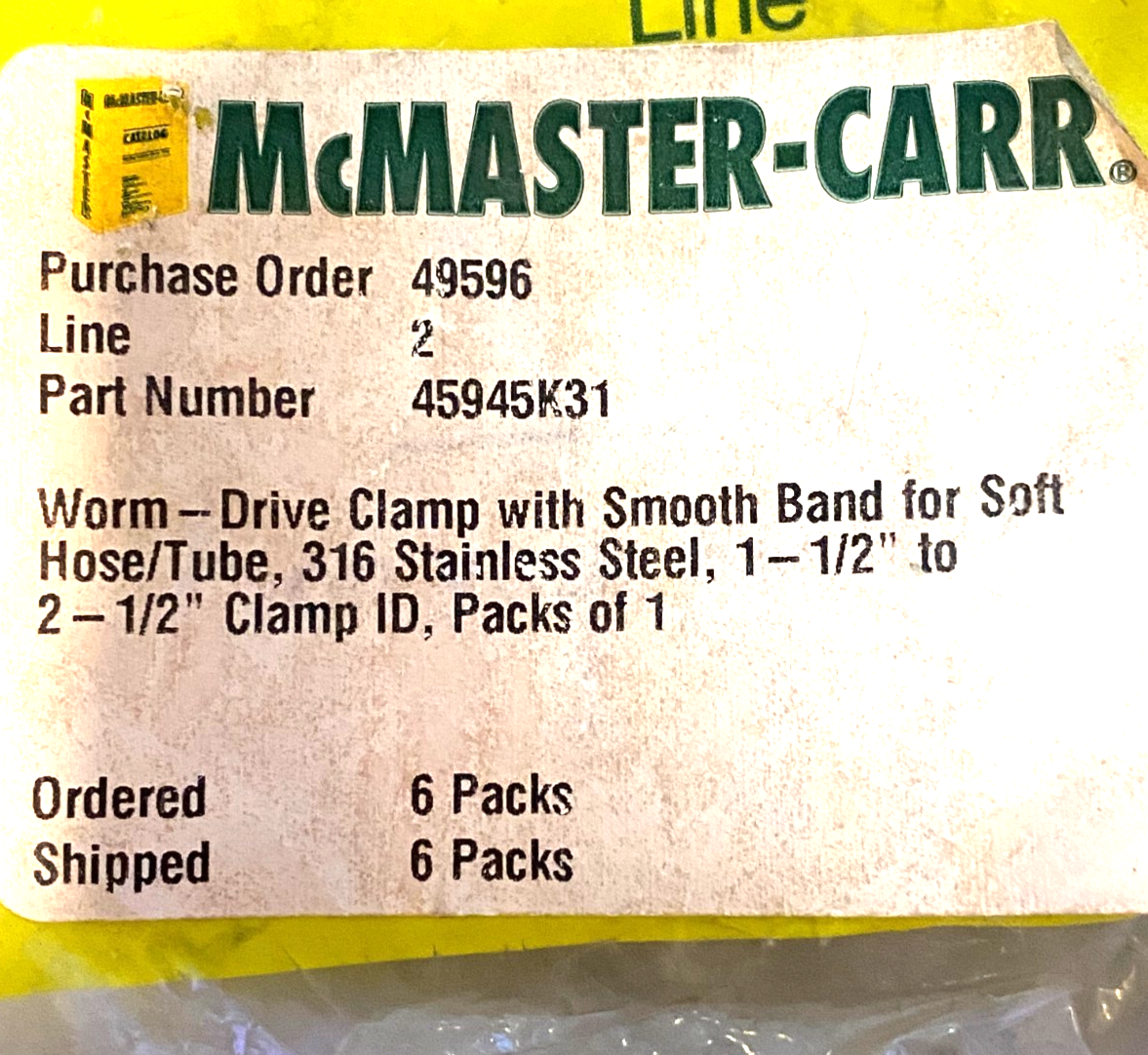 45945K31 Worm-Drive Clamp with Smooth Band for Soft Hose/Tube LOT OF 4 - Maverick Industrial Sales