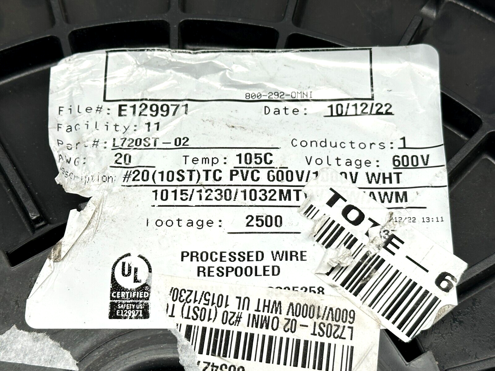 Omni L720ST-02 #20 AWG Type MTW TEW 10-Stranded Copper White 600V 2500ft - Maverick Industrial Sales