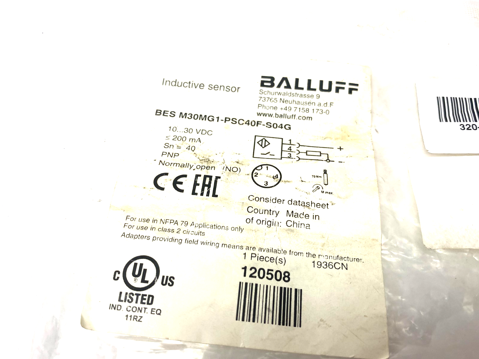 Balluff BES M30MG1-PSC40F-S04G Inductive Proximity Sensor BES02YJ - Maverick Industrial Sales