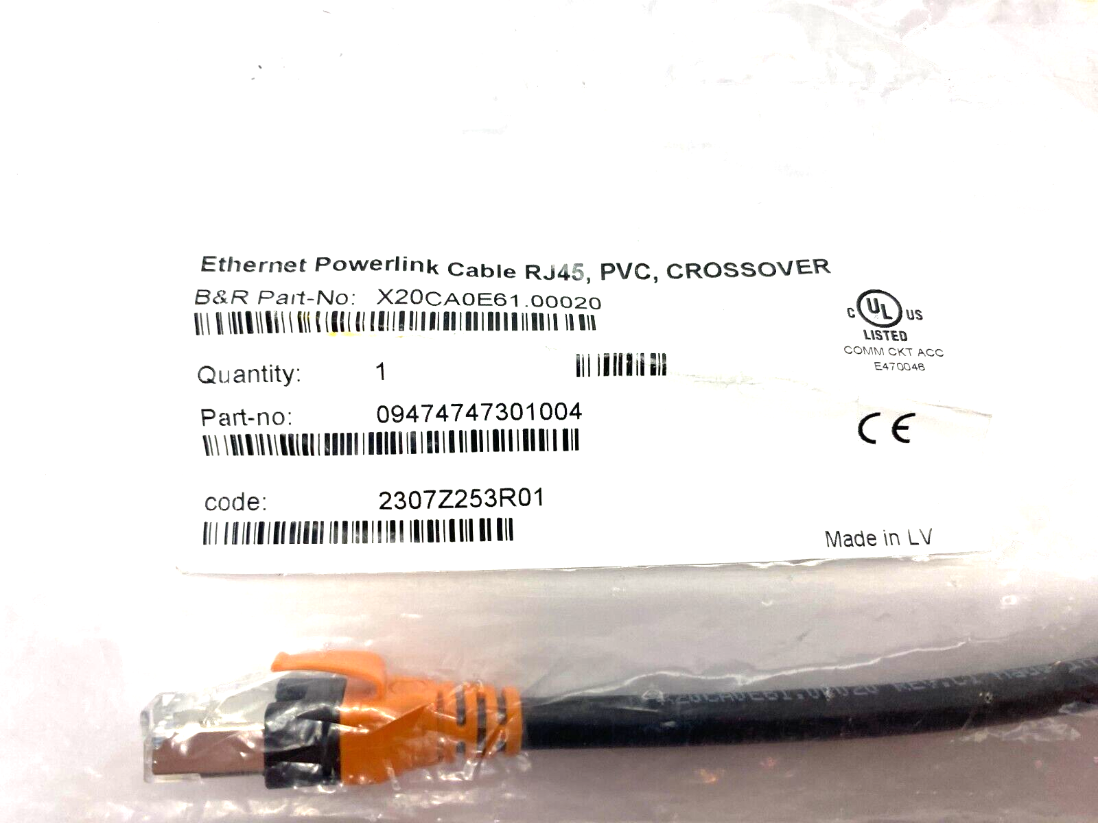 B&R X20CA0E61.00020 Ethernet Powerlink RJ45 Crossover Cable 0.2m Length - Maverick Industrial Sales