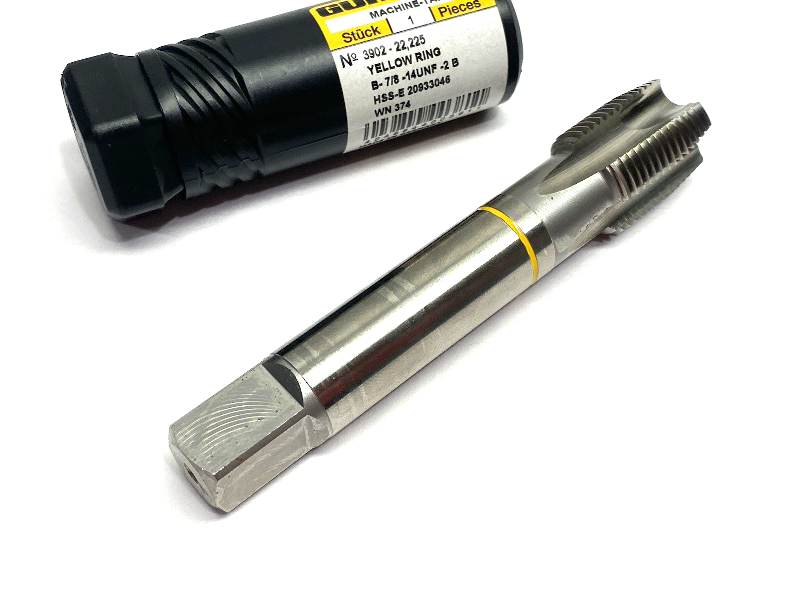 9039020222250 | Guhring 3902-22,225 High Perf. Yellow Ring Tap 7/8-14 2B Spiral - New – Open box - Maverick Industrial Sales