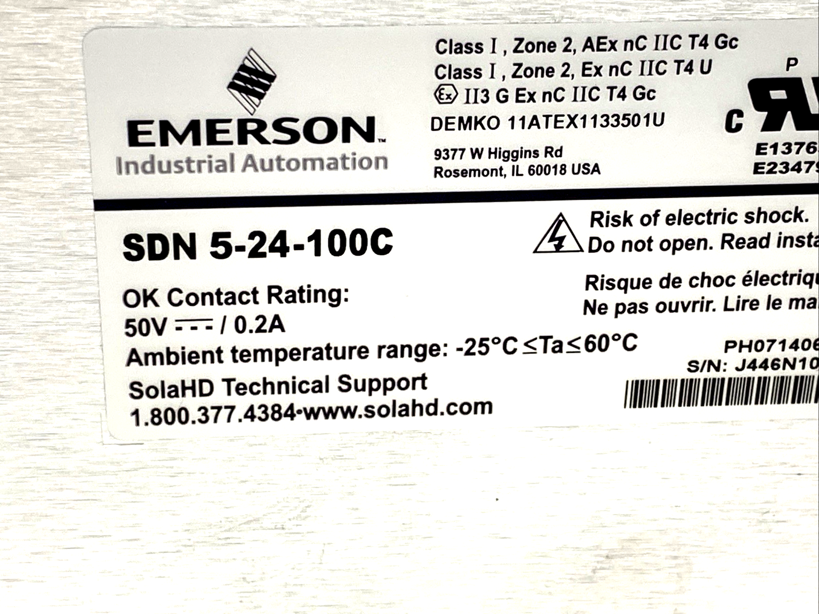 SDN 5-24-100C | Sola Power Supply 100-240VAC 2A In 24VDC 5A 120W Out - Used - Maverick Industrial Sales