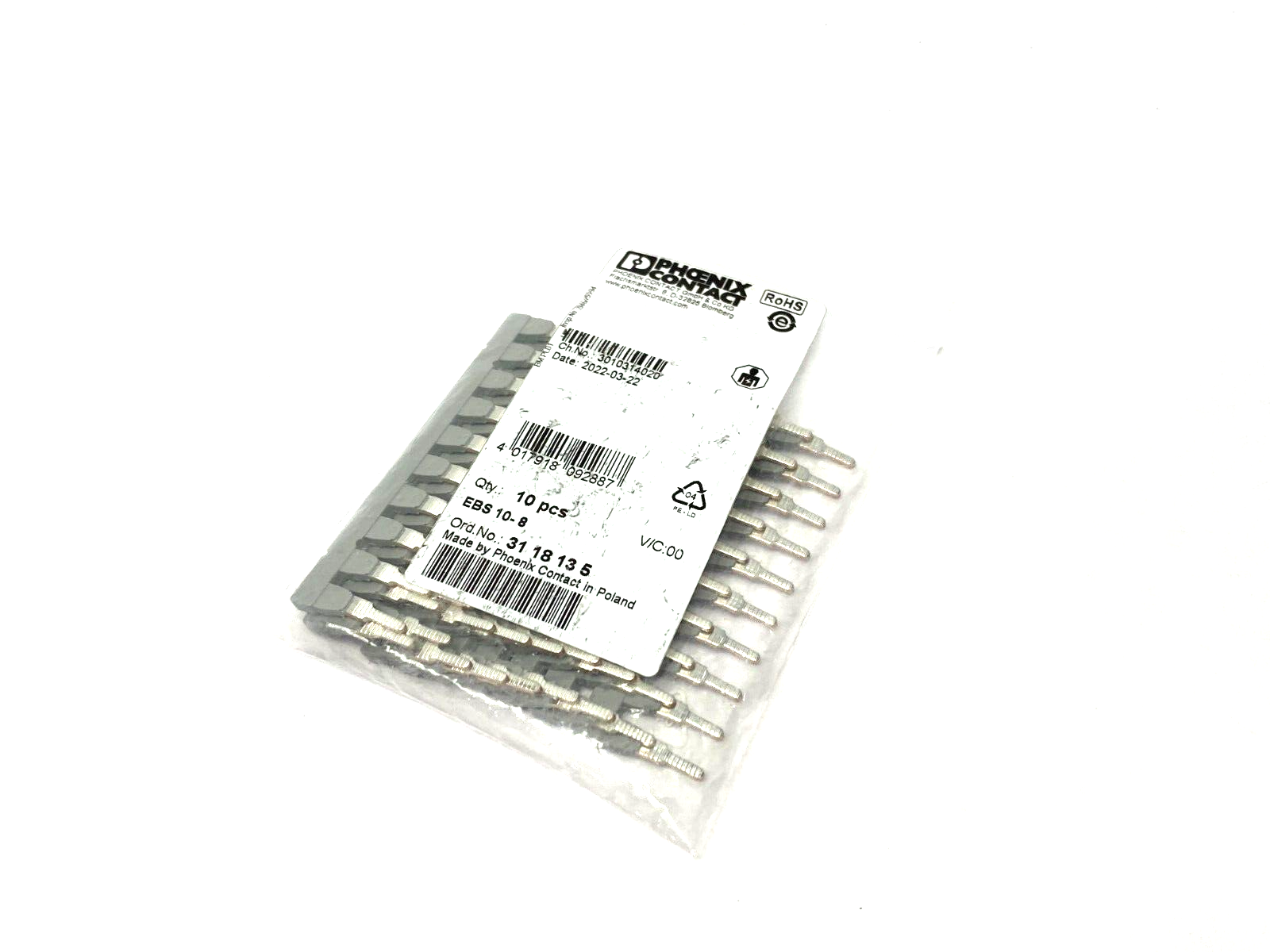 Phoenix Contact EBS 10-8 Gray Insertion Jumper Bridge 3118135 PKG OF 10 - Maverick Industrial Sales