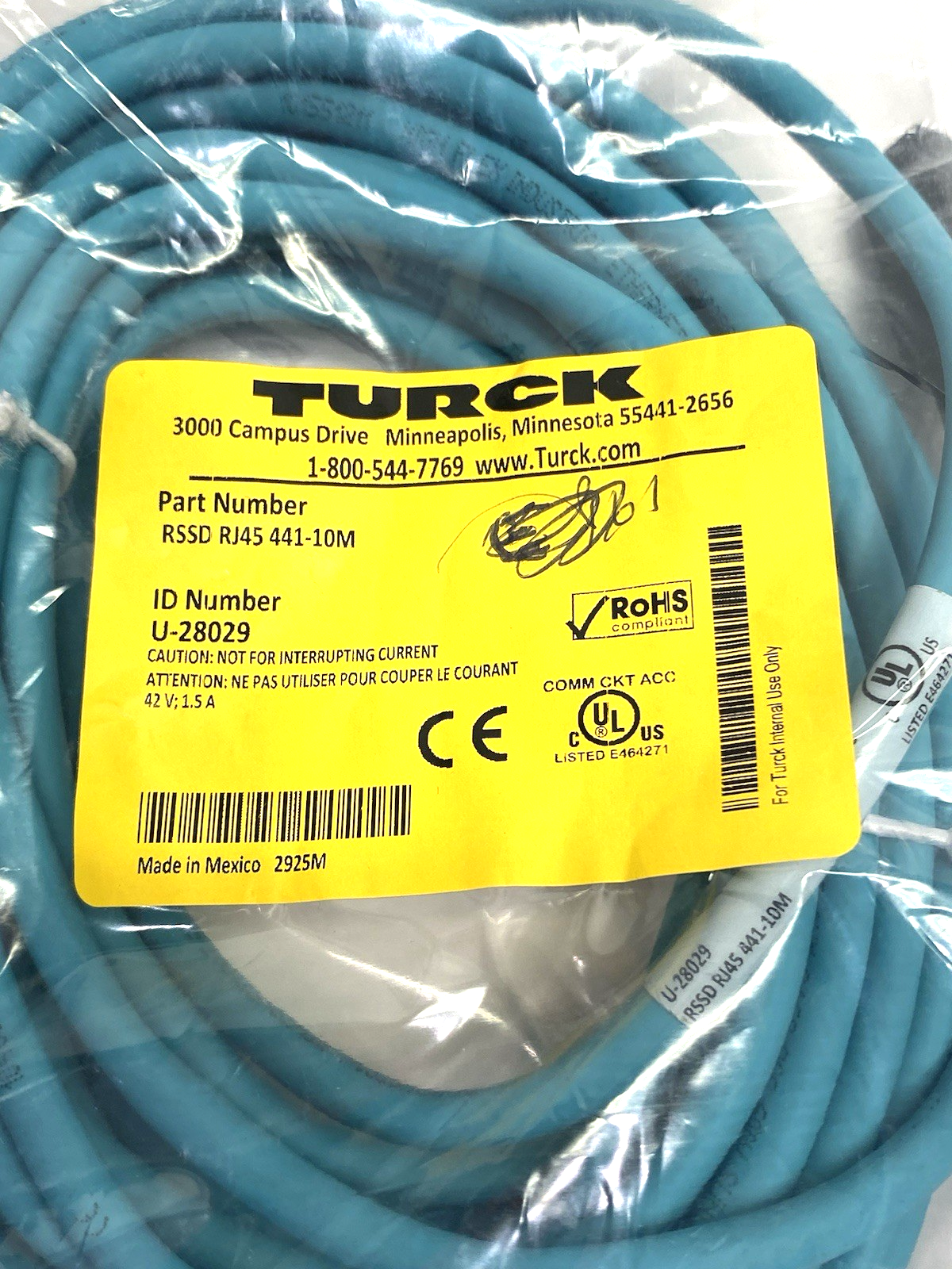RSSD RJ45 441-10M | Turck Double-Ended Ethernet Cordset 10m U-28029 - New - Maverick Industrial Sales