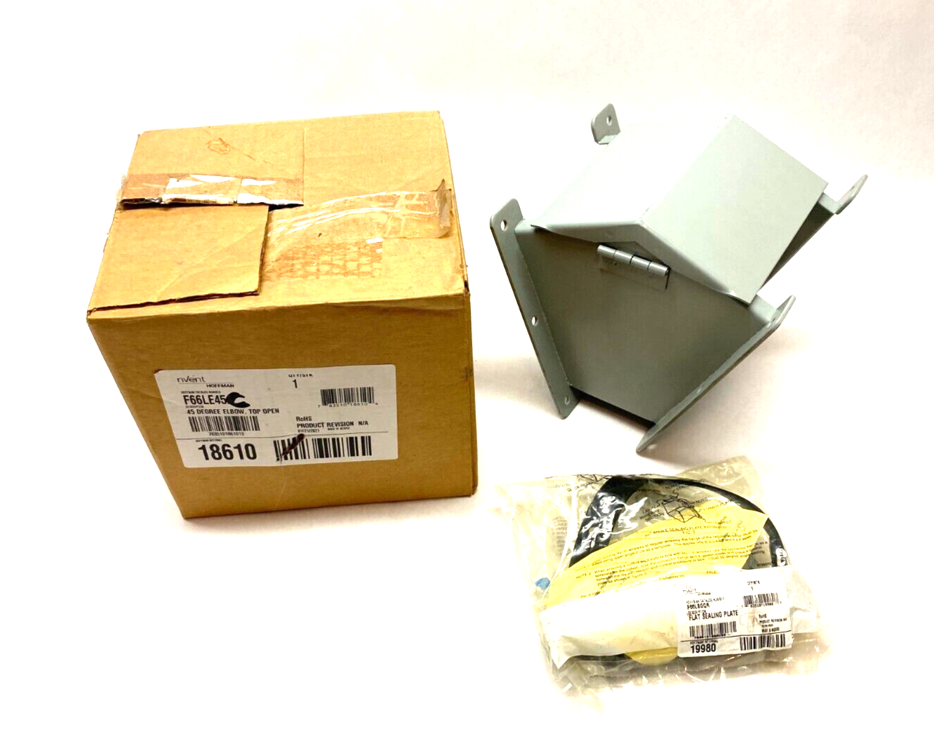 Hoffman F66LE45C nVent Lay-In Wireway Elbow, Outside Open, Gray 6" x 6" - Maverick Industrial Sales