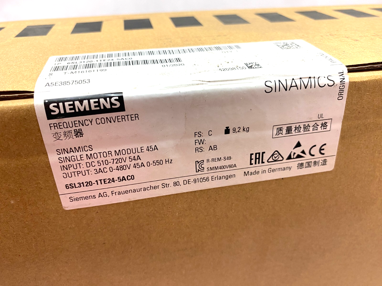 Siemens 6SL3120-1TE24-5AC0 SINAMICS Single Motor Frequency Converter - Maverick Industrial Sales