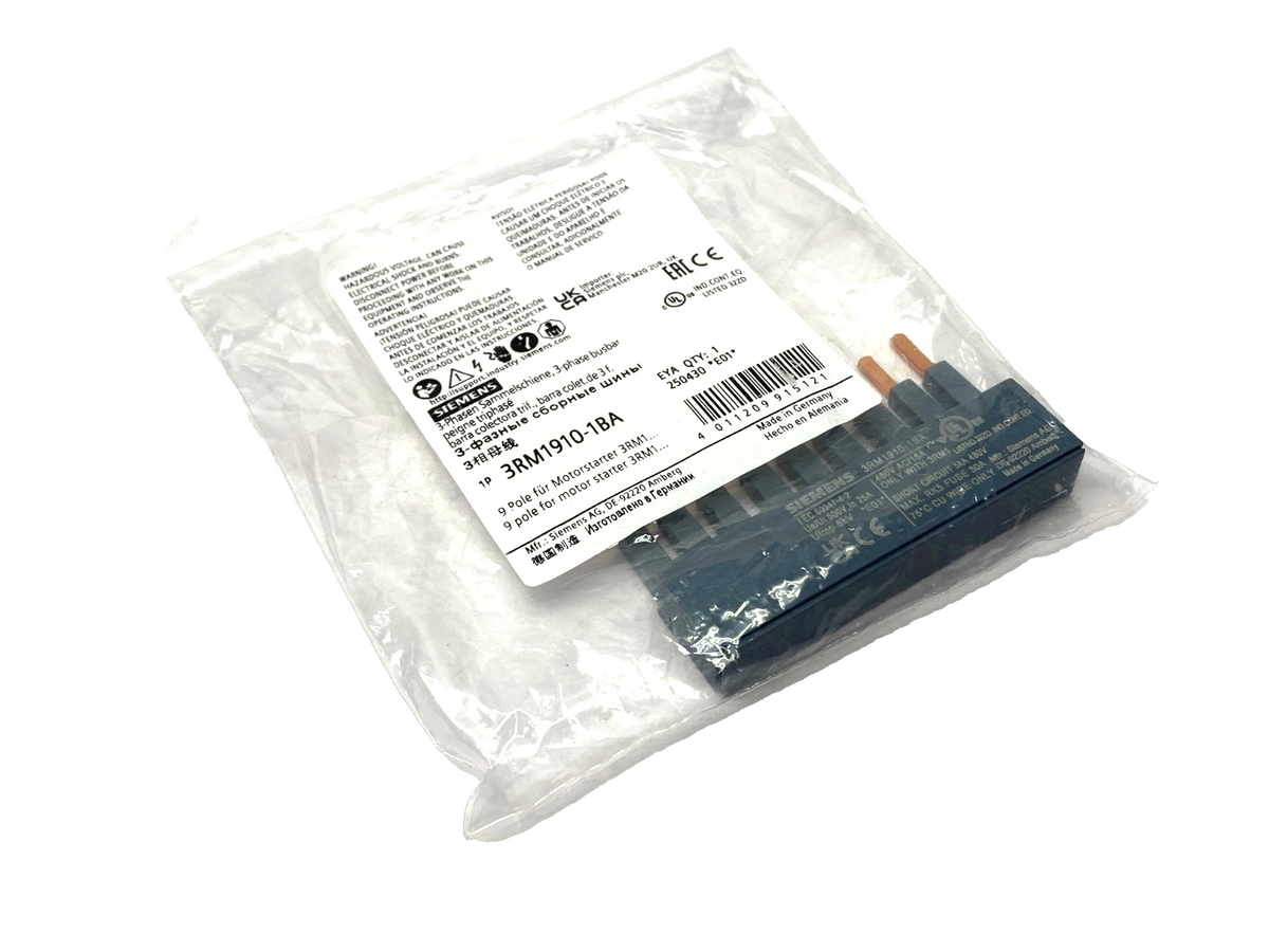 Siemens 3RM1910-1BA Busbar 3-Phase, 9-Pole for 3 Motor Starters - Maverick Industrial Sales