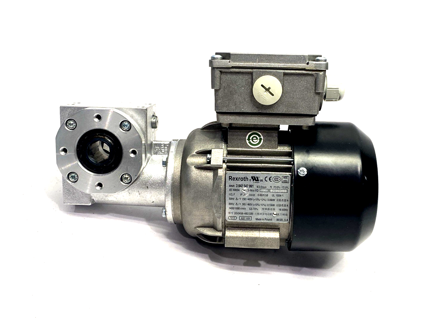 3842547991 | Bosch Rexroth 3PH Induction Motor 265/460V 0.10kW w/ 20:1 Gearbox - Used - Maverick Industrial Sales