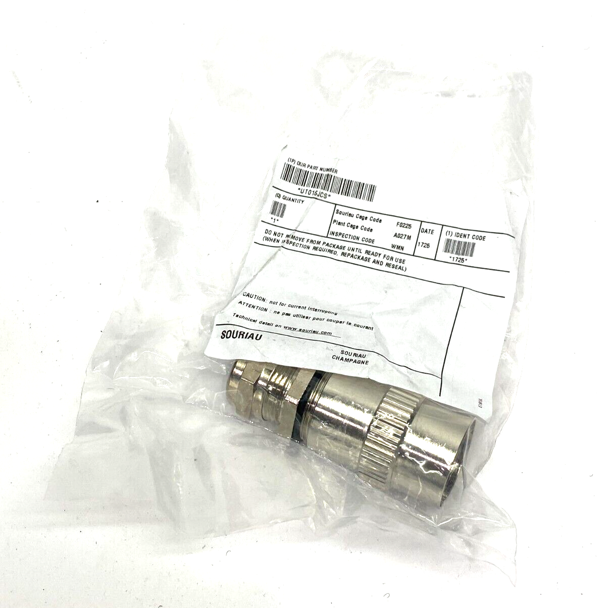 Souriau UT016JCS Short Metal Cable Gland with Strain Relief Nut Size 16 - Maverick Industrial Sales