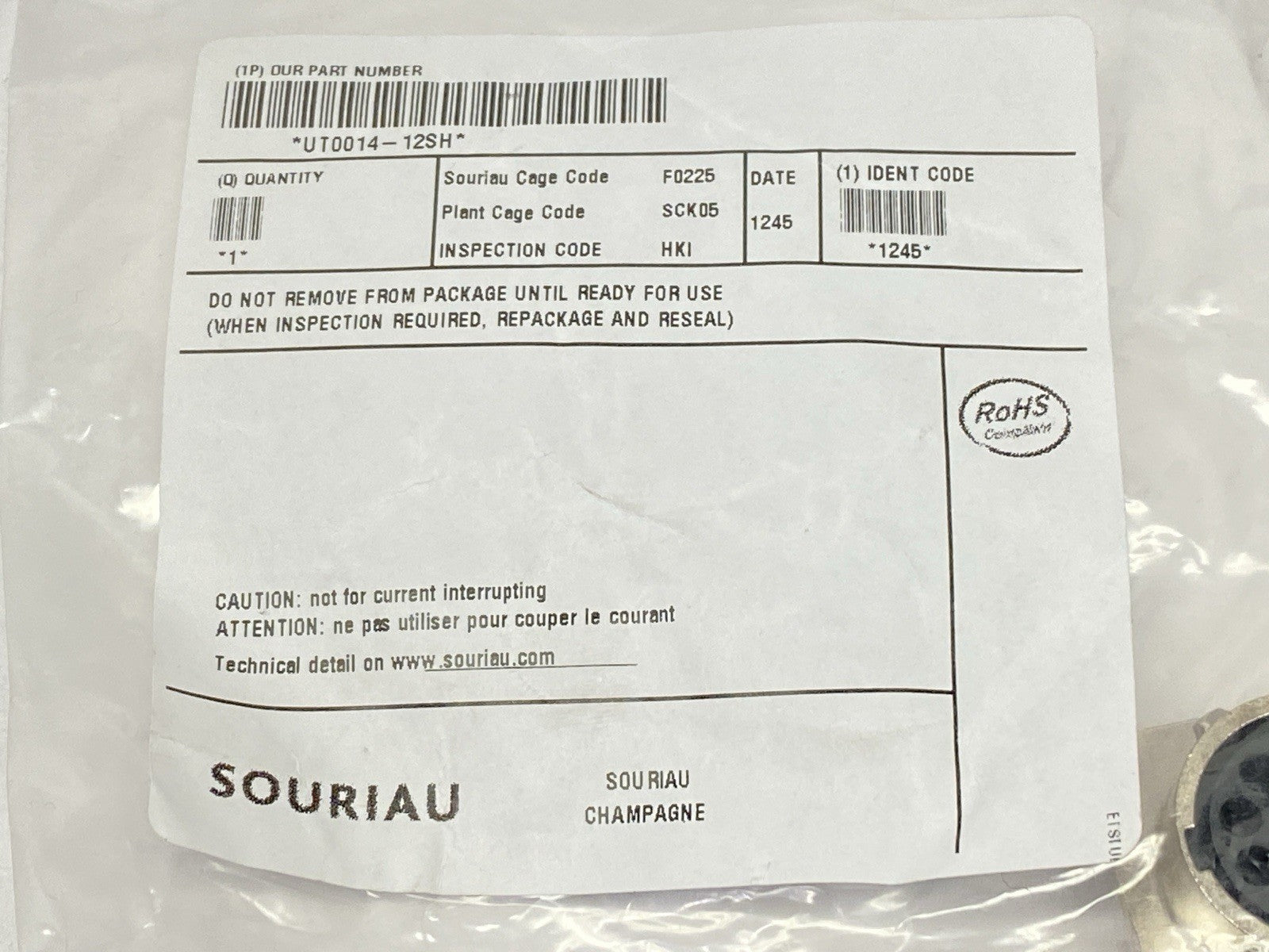 UT0014-12SH | Eaton Souriau-Sunbank 12-Position Circular Connector Receptacle - New - Maverick Industrial Sales
