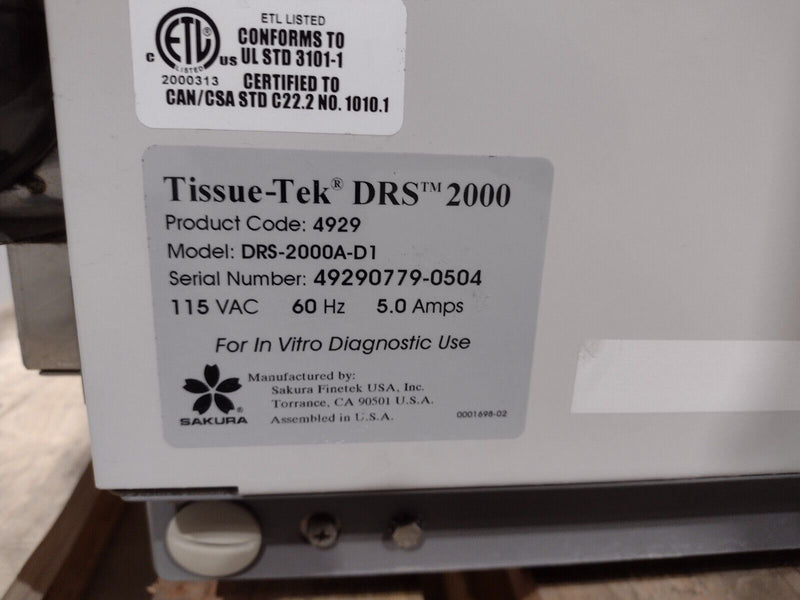 Sakura Tissue-Tek DRS-2000A-D1 DRS 2000 Slide Stainer 115 VAC 5.0A - Maverick Industrial Sales