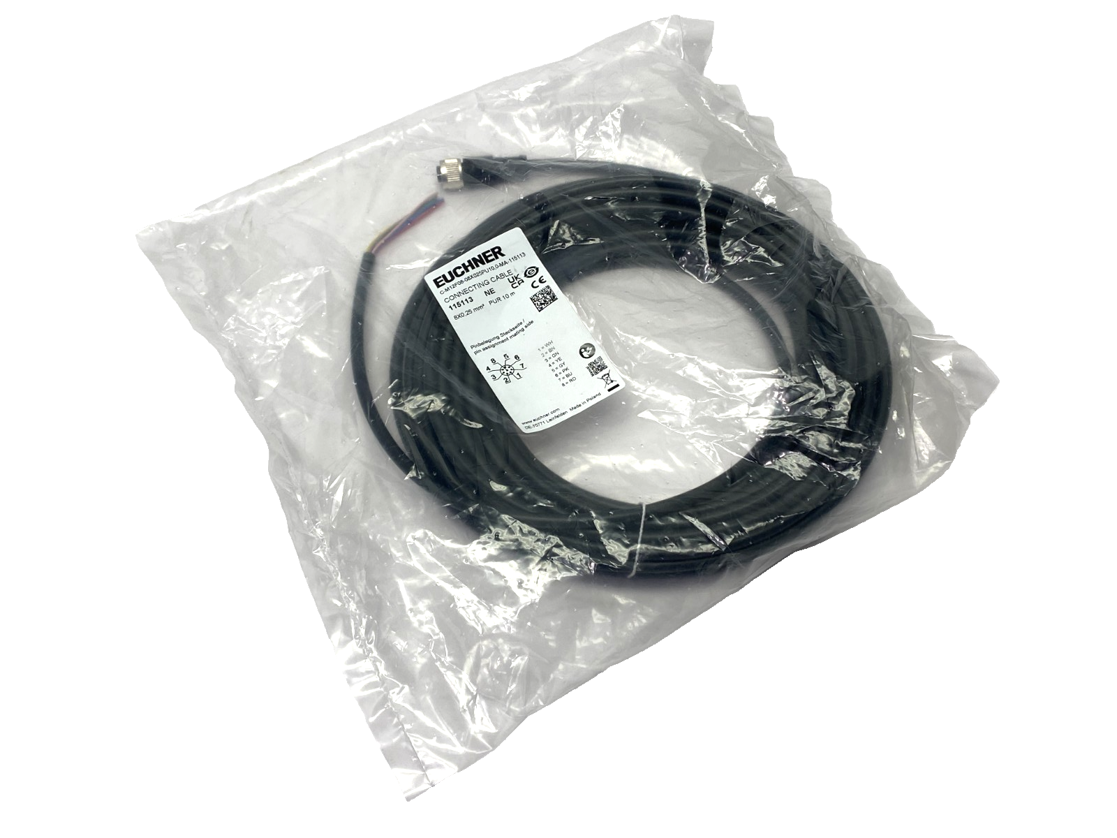 Euchner C-M12F08-08X025PU10,0-MA-115113 Connector Cable 8-Pin M12 F 10m 115113 - Maverick Industrial Sales