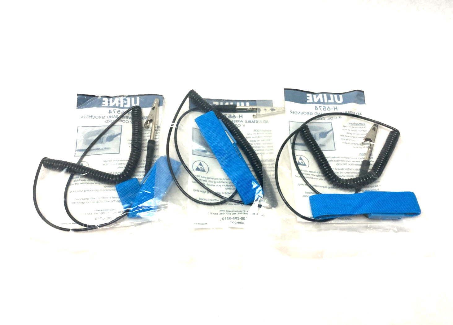 Uline H-6574 Adjustable Wrist Band Grounding Strap 6' Coil Cord LOT OF 3 - Maverick Industrial Sales