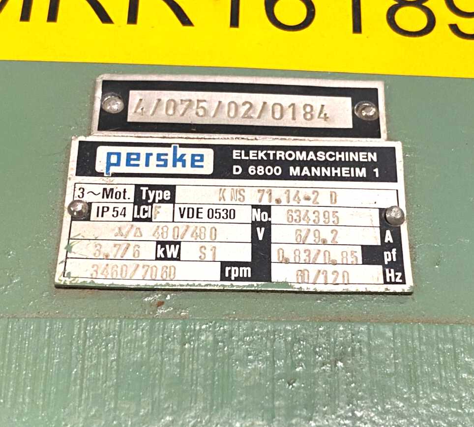 Perske KNS 71.14-2 D 3-Phase Motor 3460/7060rpm 480V - Maverick Industrial Sales