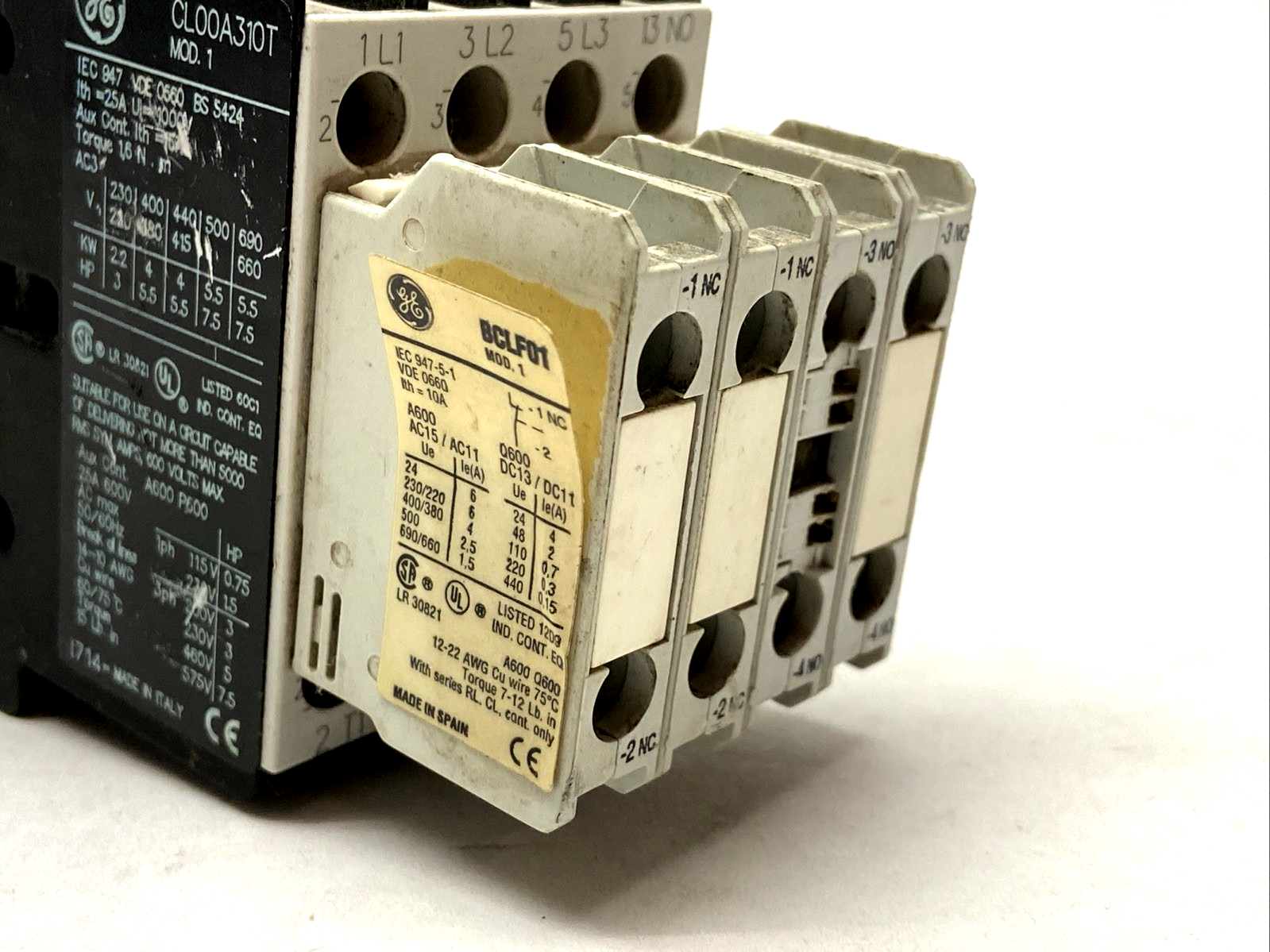 General Electric CL00A310T Non-Reversing Contactor w/ BCLF01 Aux Contact - Maverick Industrial Sales