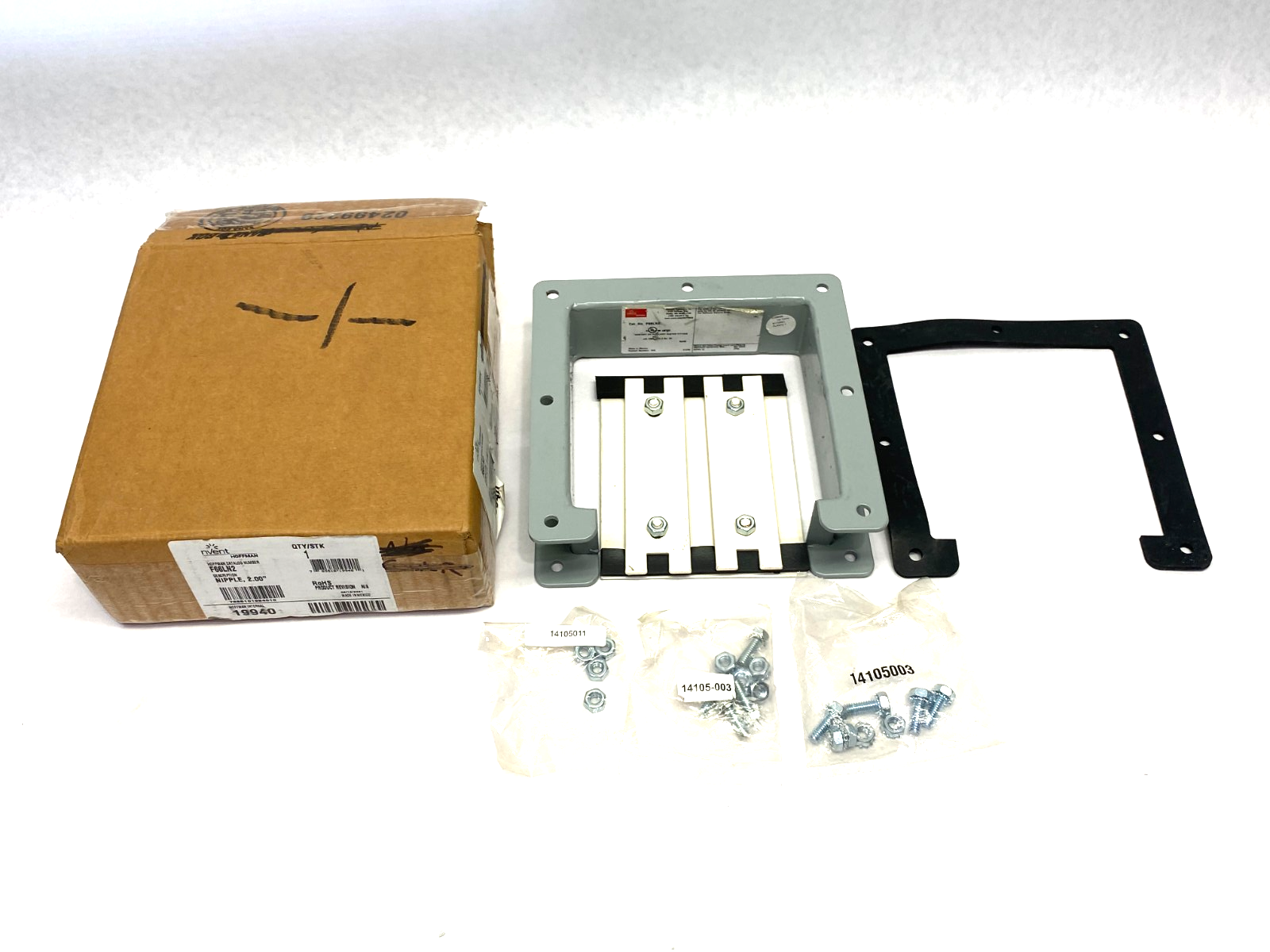 F66LN2 | Hoffman nVent Wireway Nipple Lay-in Hinged Cover 6" x 6" x 2" Gray Steel - New – Open box - Maverick Industrial Sales