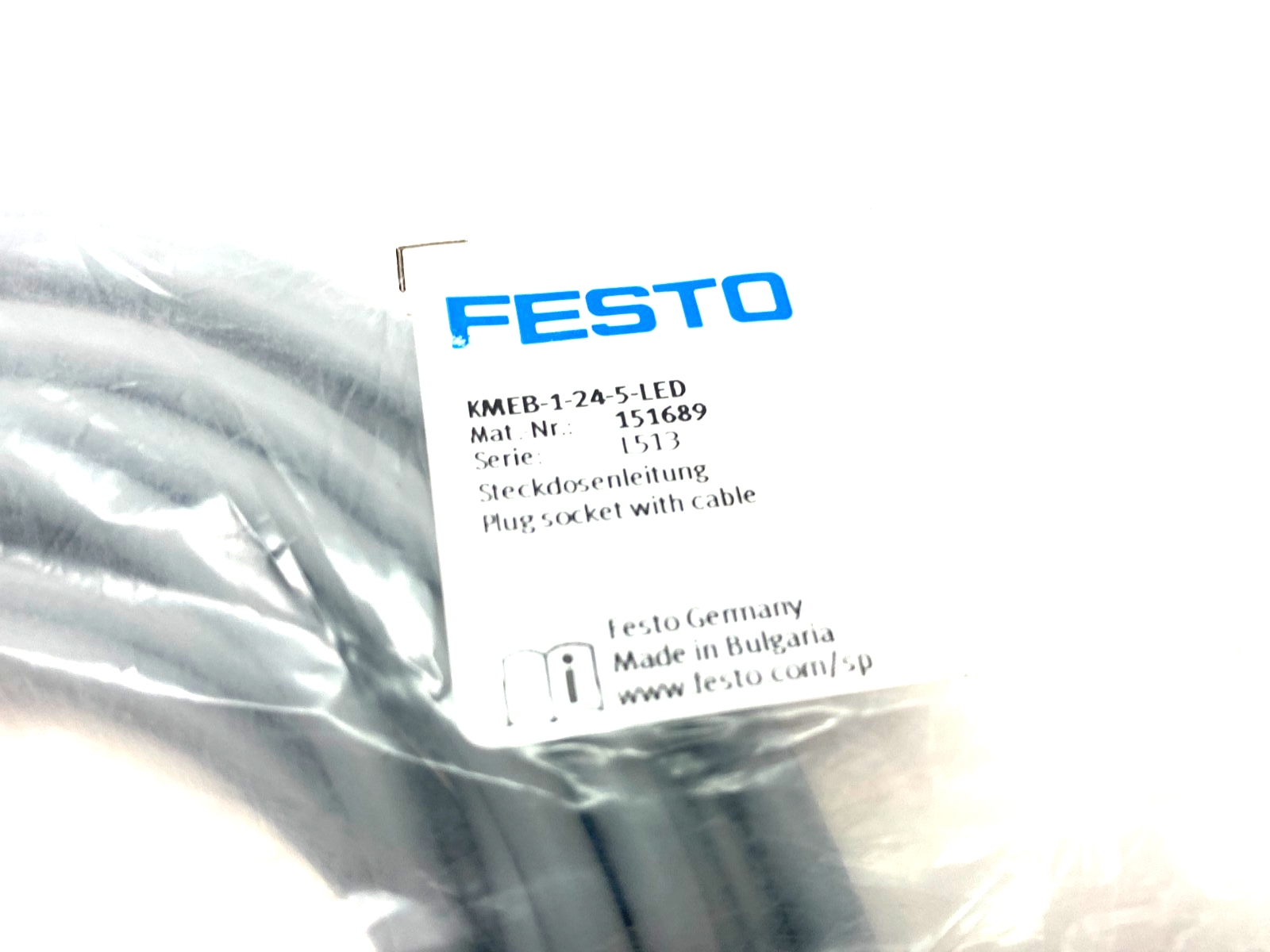 Festo KMEB-1-24-5-LED Rt Angle Plug Socket Cordset 5m 151689 - Maverick Industrial Sales