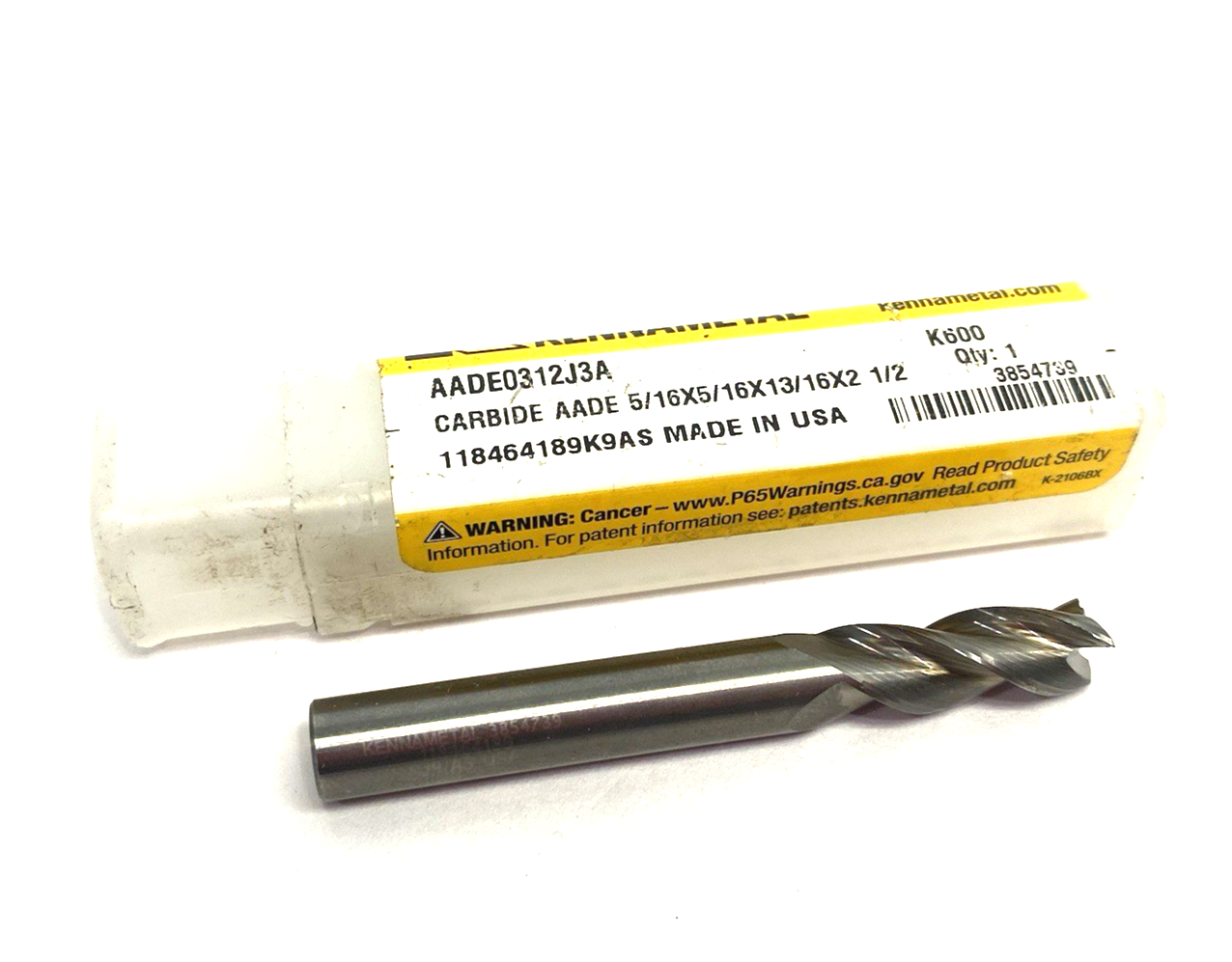 3854739 | Kennametal KenCut™ Square End Mill 3 Flutes Plain Shank AADE0312J3A - New – Open box - Maverick Industrial Sales