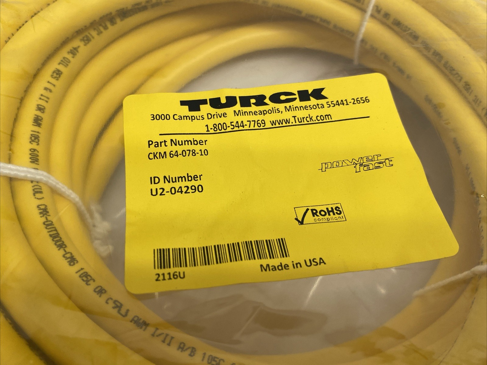 CKM 64-078-10 | Turck Powerfast Single Ended Cable Assembly U2-04290 - New - Maverick Industrial Sales