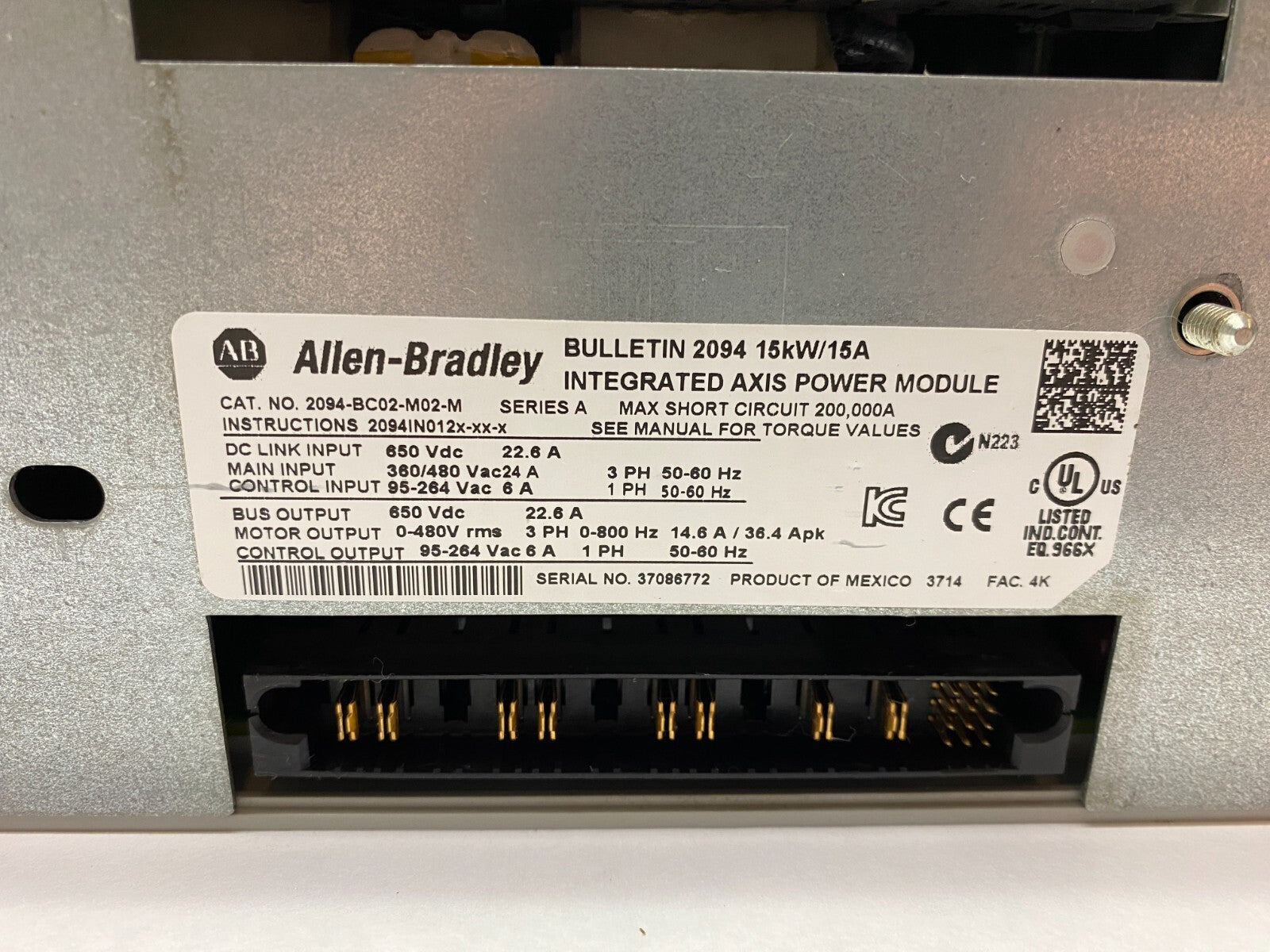 Allen Bradley 2094-BC02-M02-M Ser. A Integrated Axis Power Module 15kW Converter - Maverick Industrial Sales