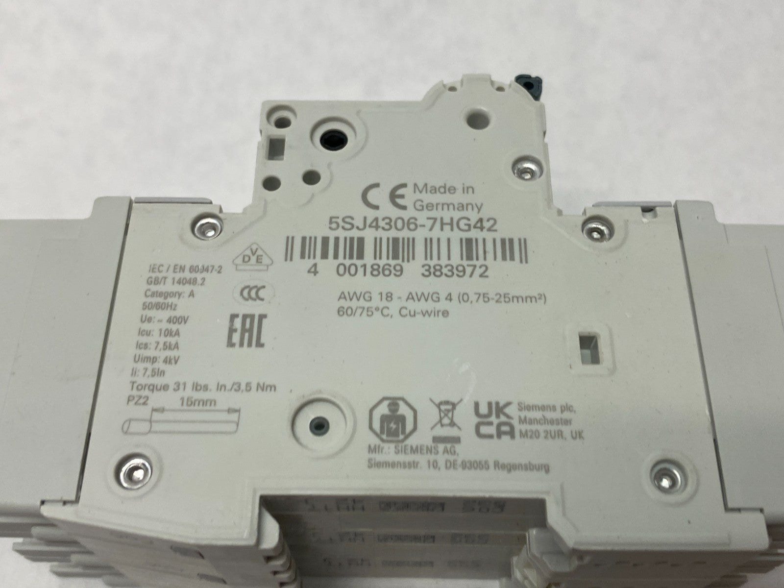 Siemens 5SJ4306-7HG42 Miniature Circuit Breaker 3-Pole 6A Type NSJ - Maverick Industrial Sales