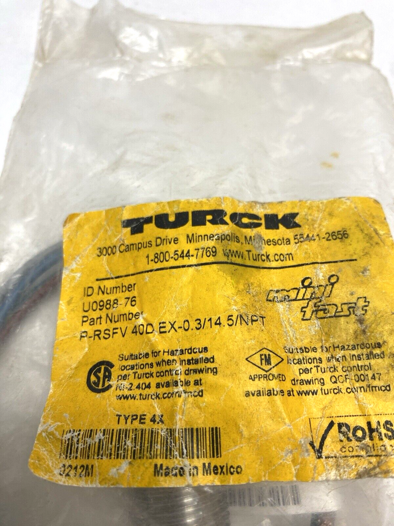 Turck P-RSFV 40D EX-0.3/14.5NPT MiniFast U-0988-76 - Maverick Industrial Sales