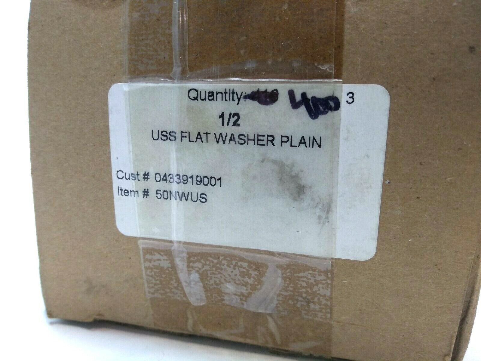50NWUS | USS 1/2 Inch Flat Washer Plain Box of 400 - New – Open Box - Maverick Industrial Sales