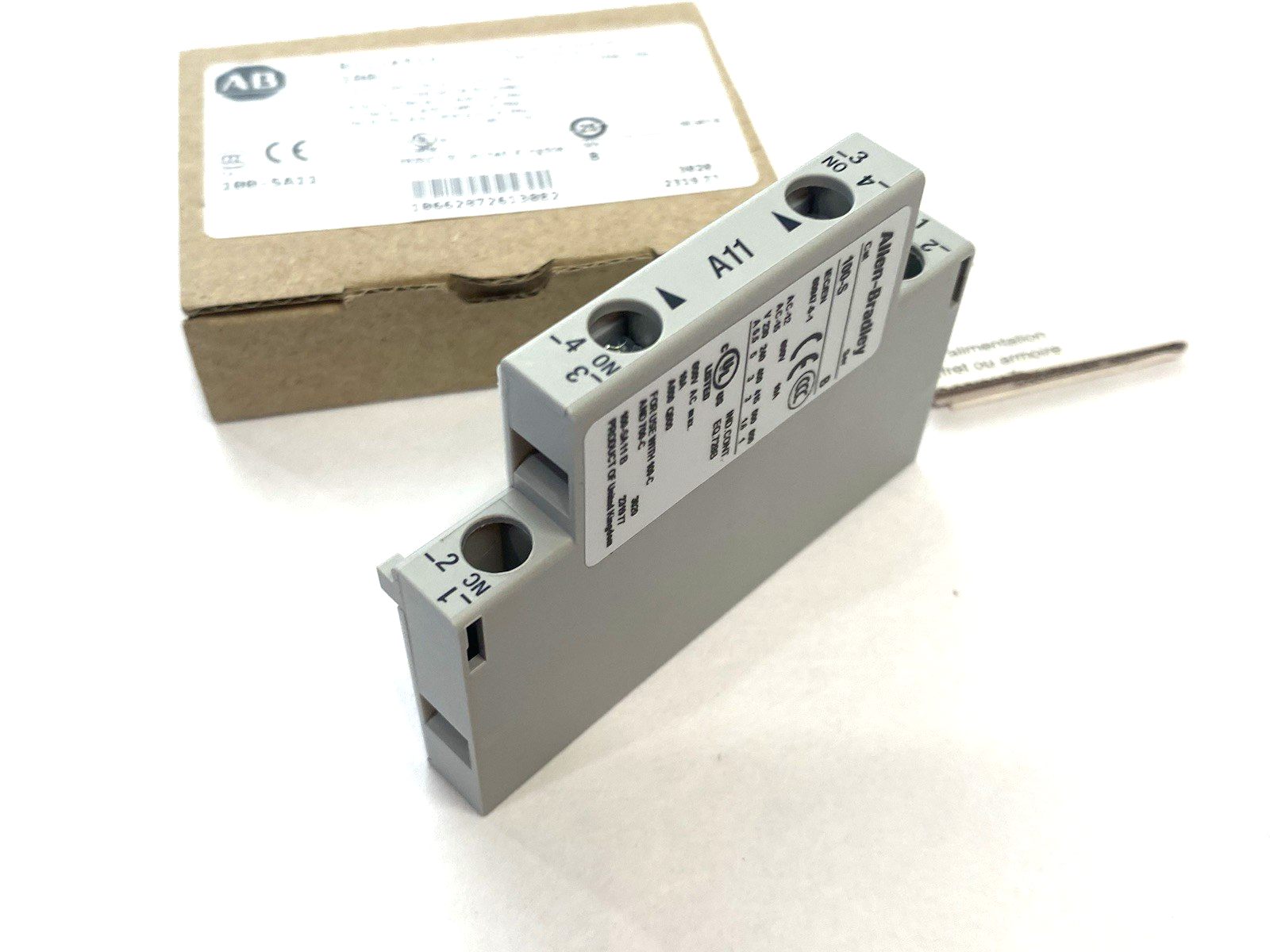 100-SA11 | Allen Bradley Ser. B Auxiliary Contact, Side Mount, 1 NO, 1 NC - New – Open box - Maverick Industrial Sales