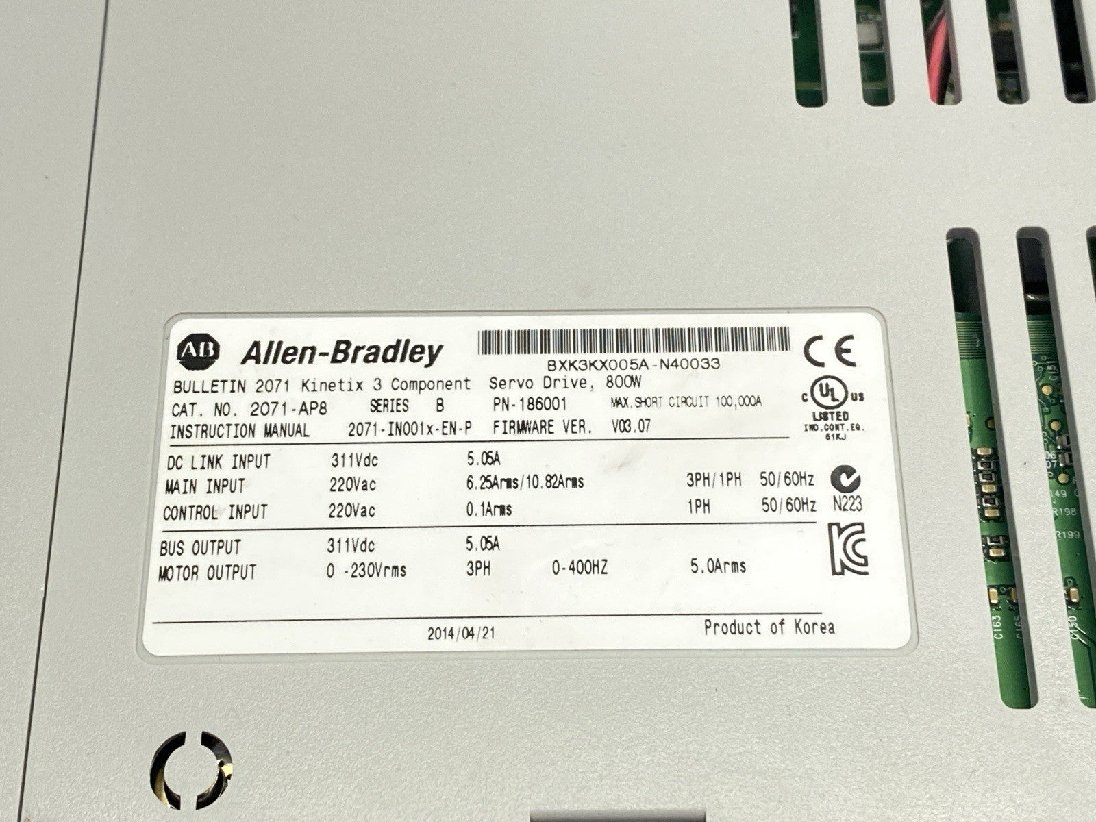 Allen Bradley 2071-AP8 Ser. B Kinetix 3 800W Servo Drive 3PH 5A 220VAC - Maverick Industrial Sales