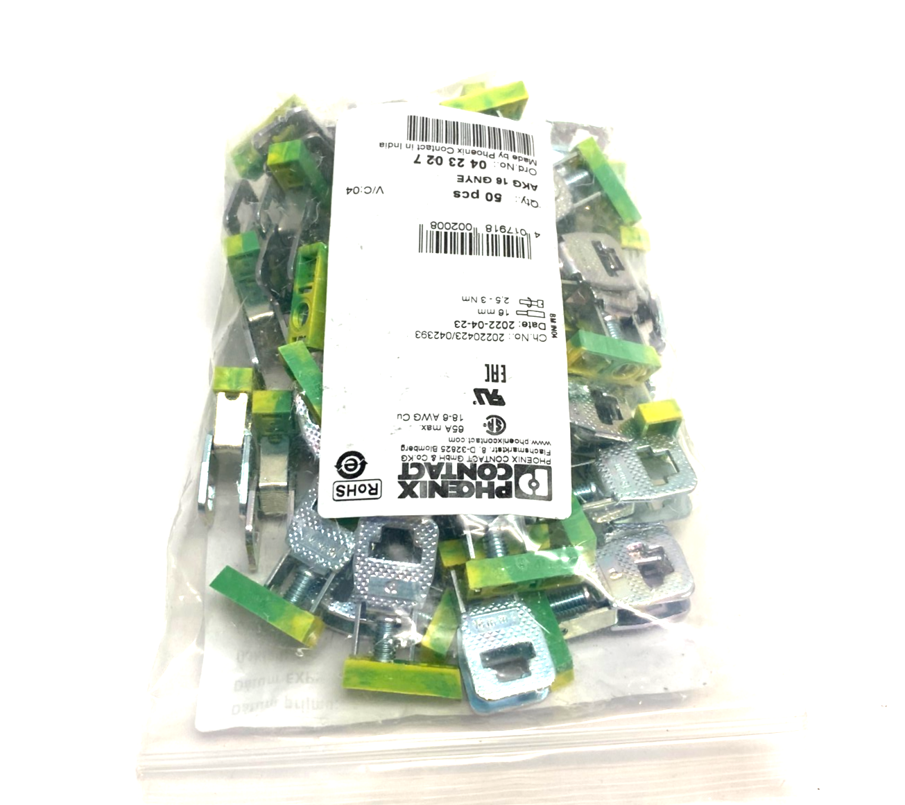 Phoenix Contact AKG 16 GNYE Connection Terminal Block 0423027 PKG OF 50 - Maverick Industrial Sales