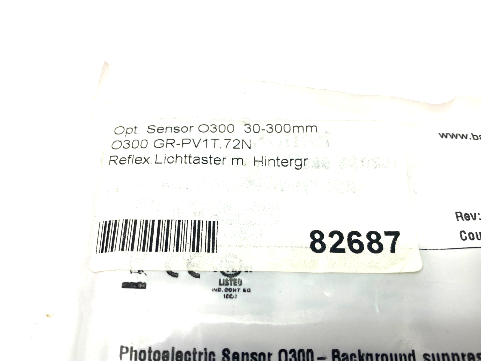 Baumer O300.GR-PV1T.72N Light Barrier/Diffuse Photoelectric Sensor 11135881 - Maverick Industrial Sales