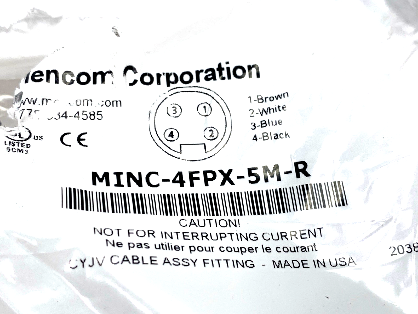 Mencom MINC-4FPX-5M-R MIN Size I Cordset 4-Pole Female Right Angle 5m - Maverick Industrial Sales