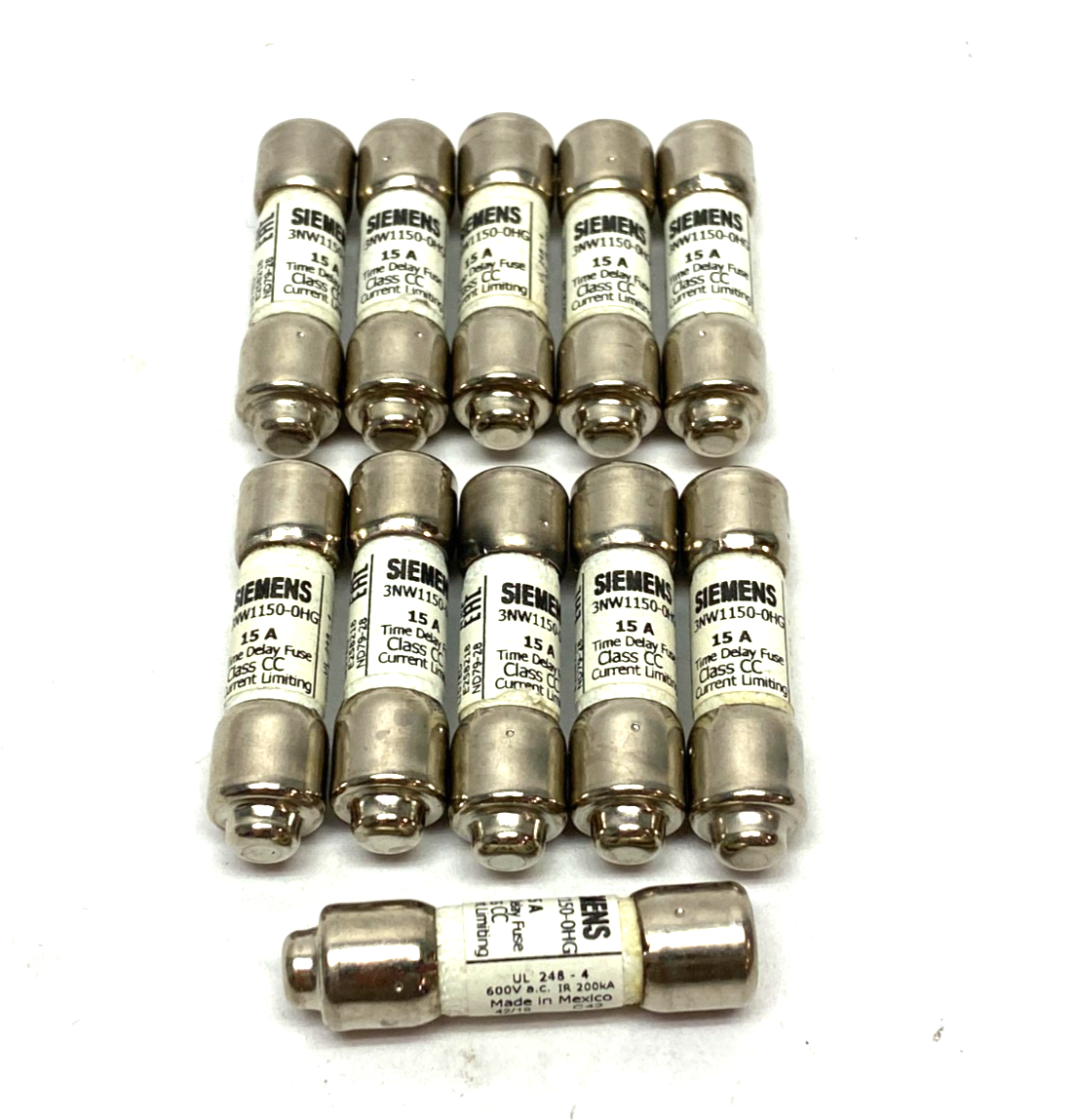 Siemens 3NW1150-0HG SENTRON Cylindrical Fuse, 15A, Slow-Blow, LOT OF 11 - Maverick Industrial Sales