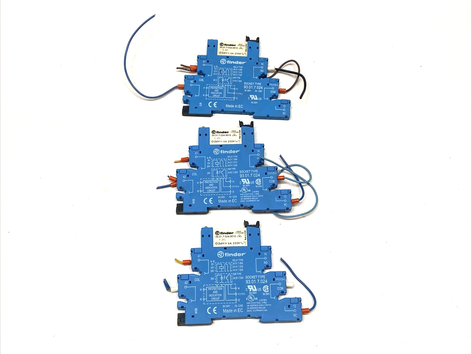 Finder 93.01.7.024 5 Pin Relay Socket w/ Power Relay 34.51.7.024.0010 LOT OF 3 - Maverick Industrial Sales